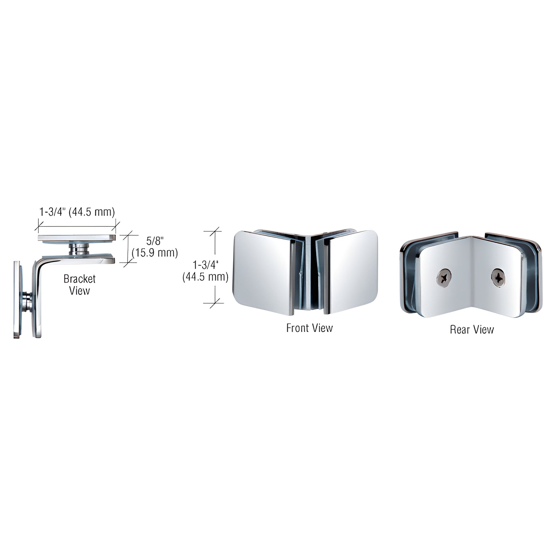 CRL Polished Chrome 90 Degree Traditional Style Glass-to-Glass Clamp
