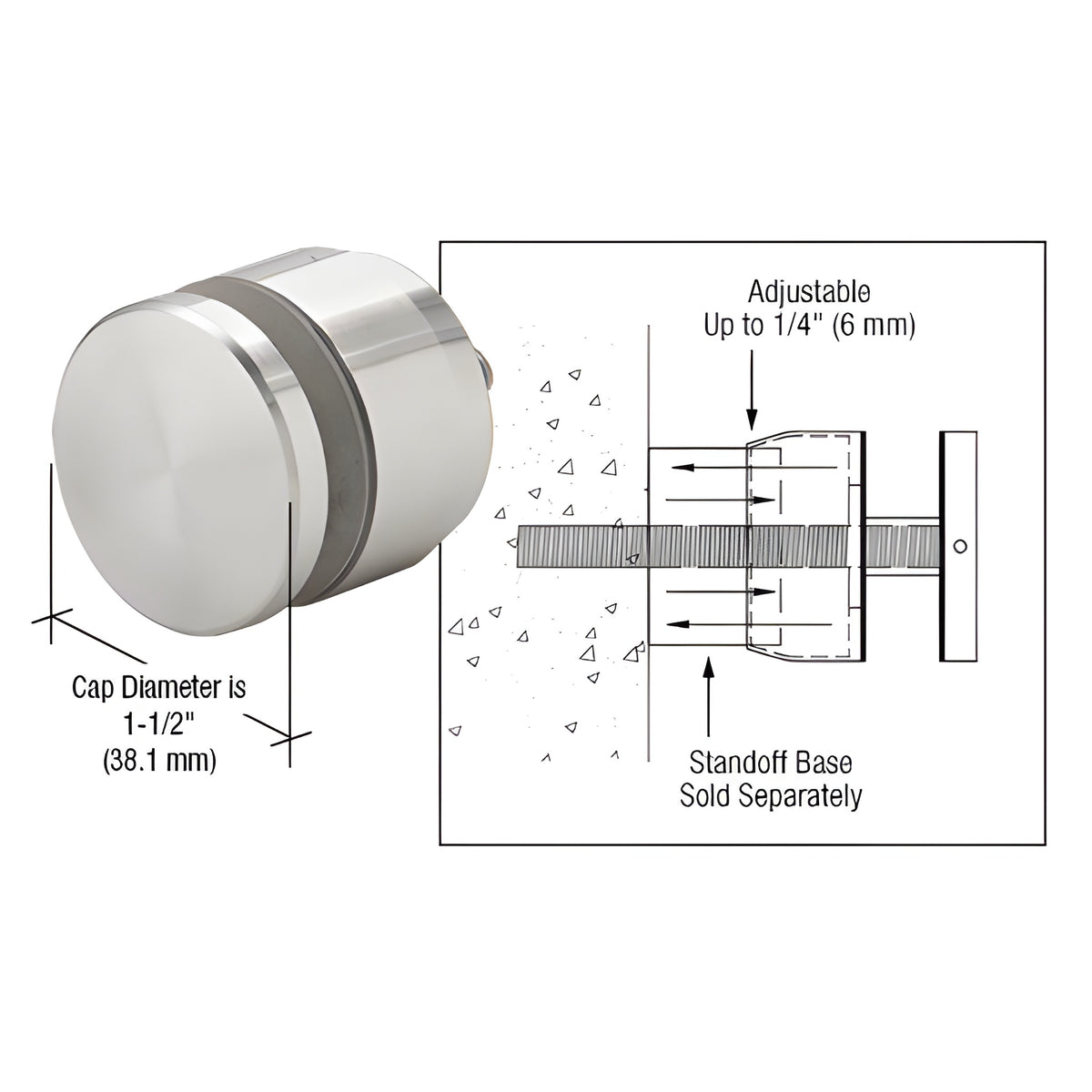 CRL Polished Chrome Adjustable Height Standoff Cap for 1-1/4" Base