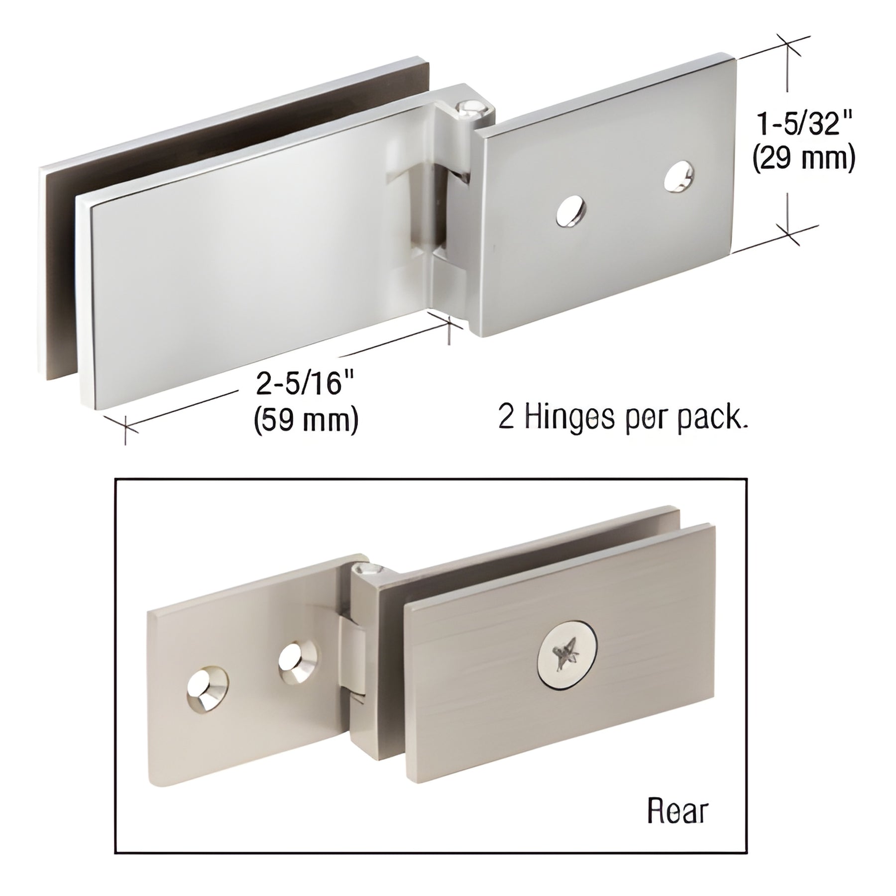 CRL Polished Chrome Light Duty Frameless Cabinet Door Hinge - Square Corner Style