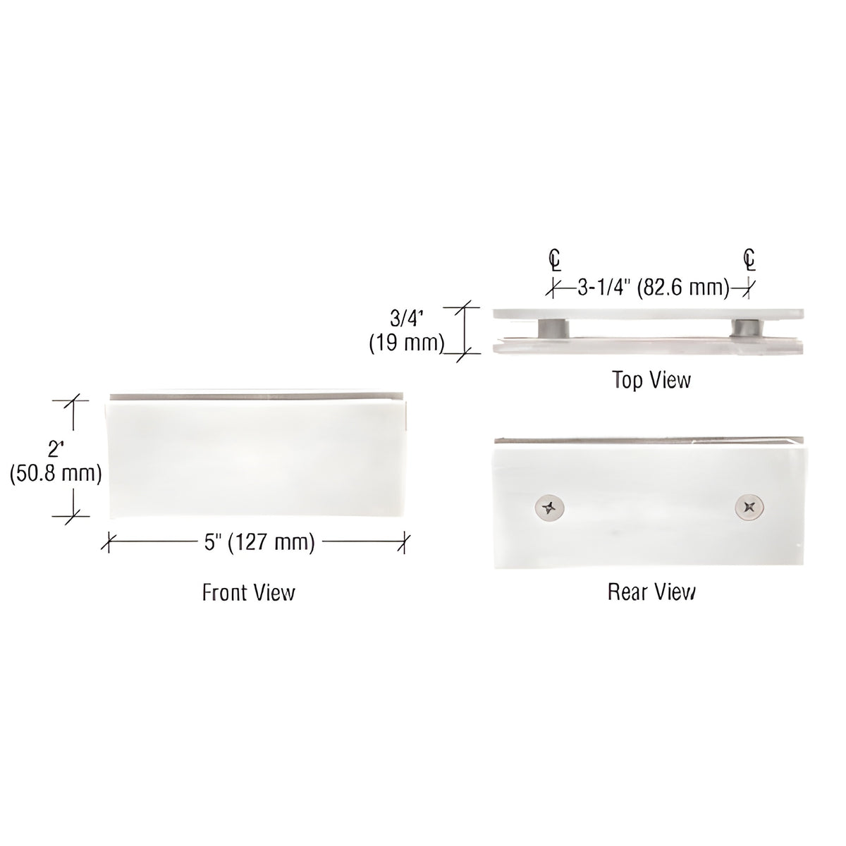 CRL Polished Chrome Square 180 Degree Glass-to-Glass Clamp