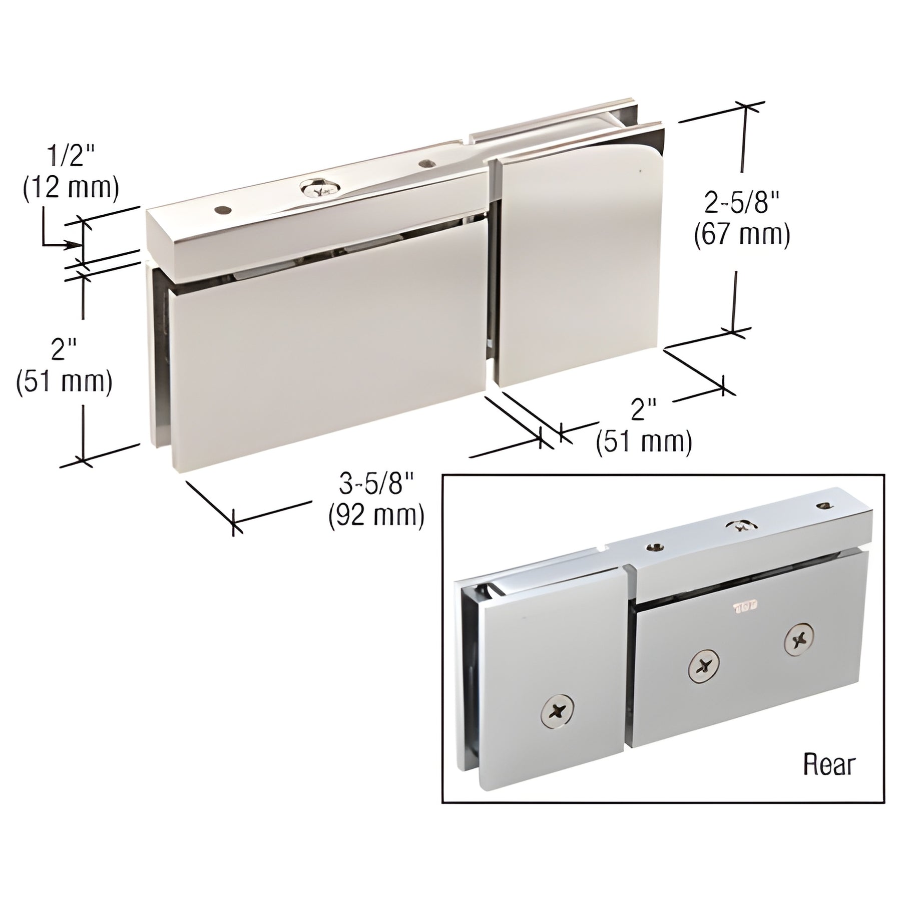 CRL Polished Nickel Cardiff Top or Bottom Mount Pivot with Attached U-Clamp Hinge