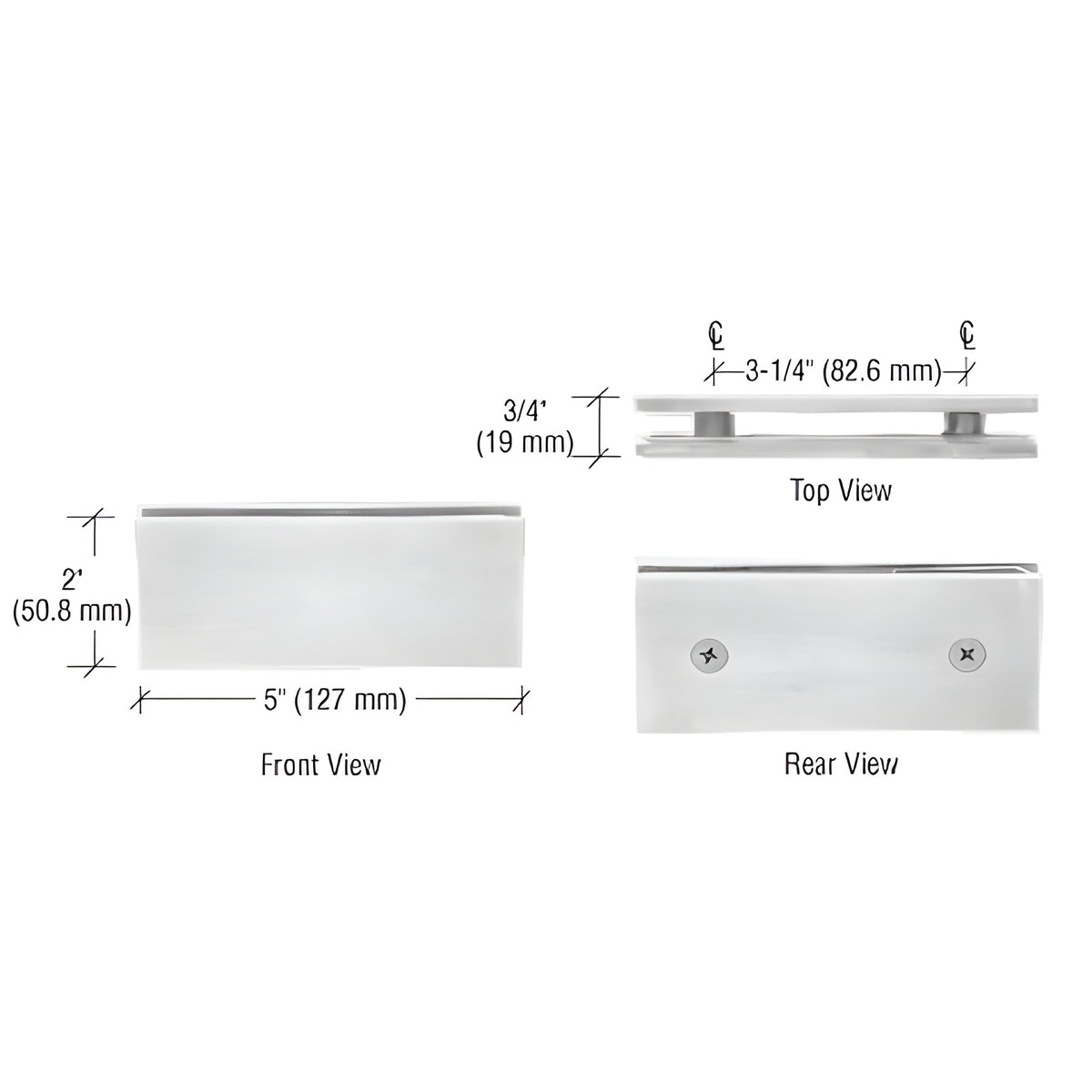 CRL Polished Nickel Square 180 Degree Glass-to-Glass Clamp