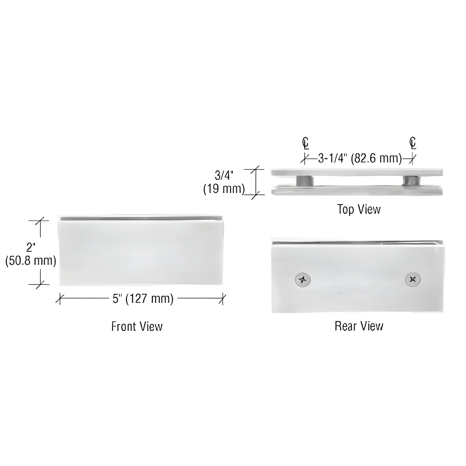 CRL Polished Nickel Square 180 Degree Glass-to-Glass Clamp
