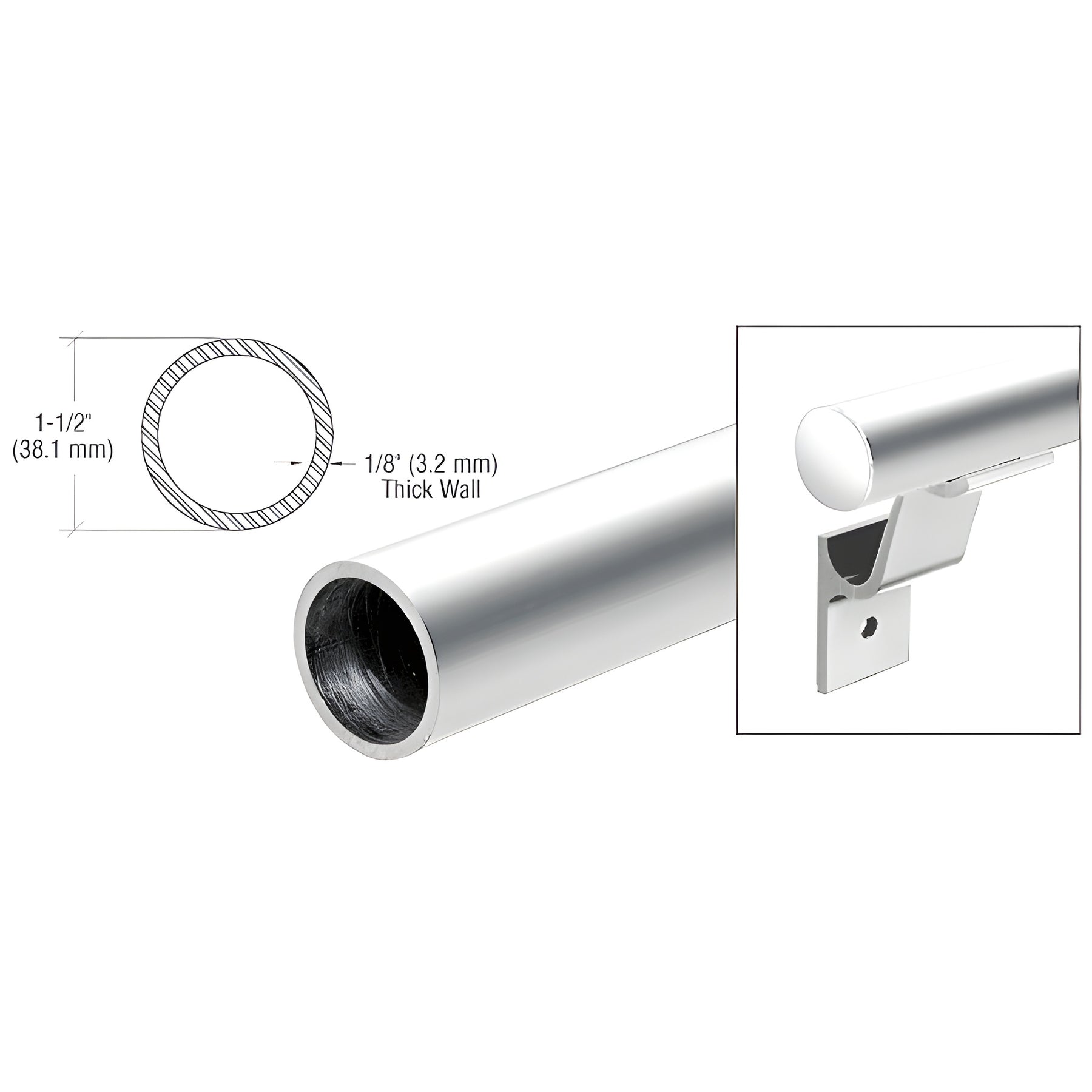 CRL Polished Stainless 1-1/2" Diameter Pipe Rail Tubing