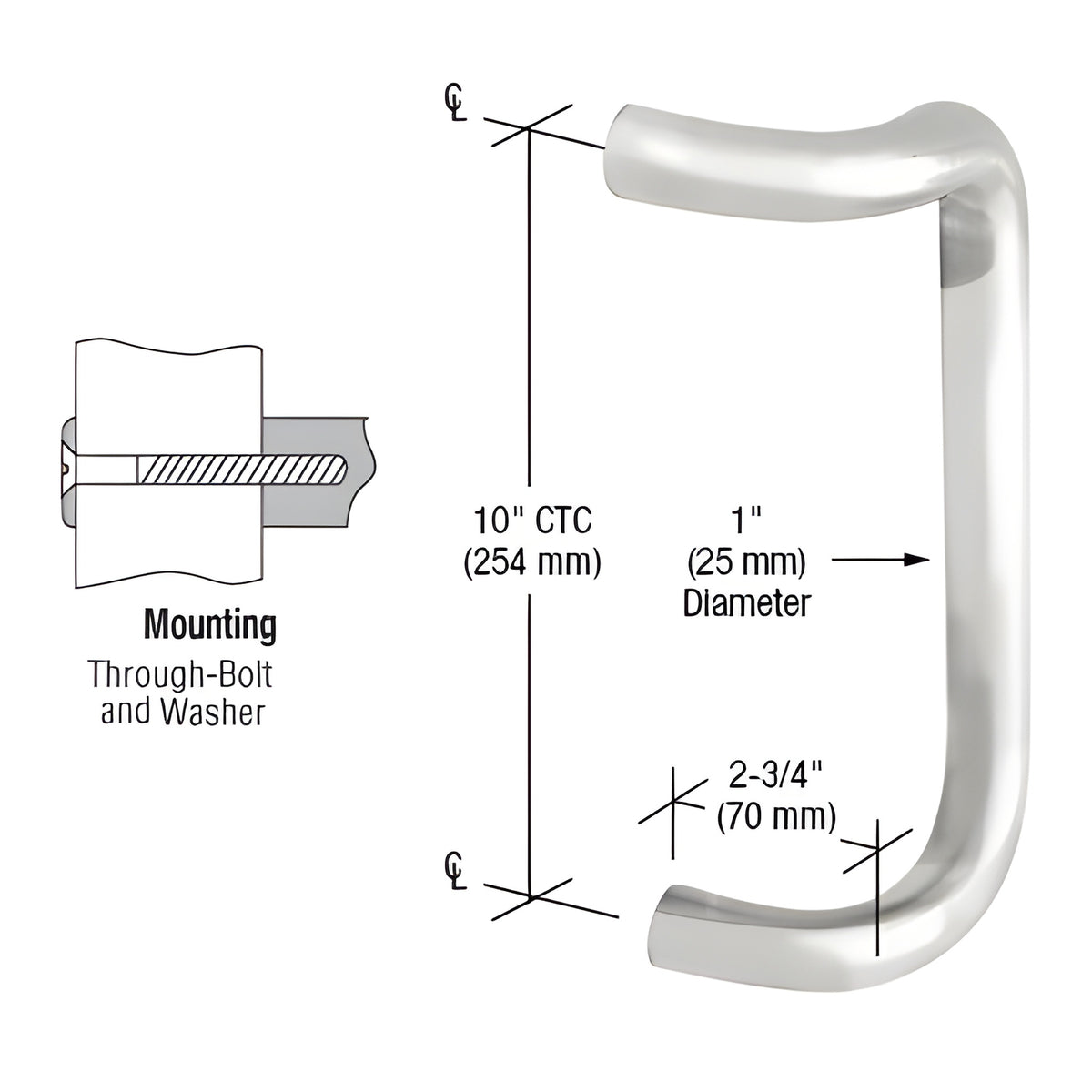 CRL Polished Stainless 10" Single Offset Door Pull