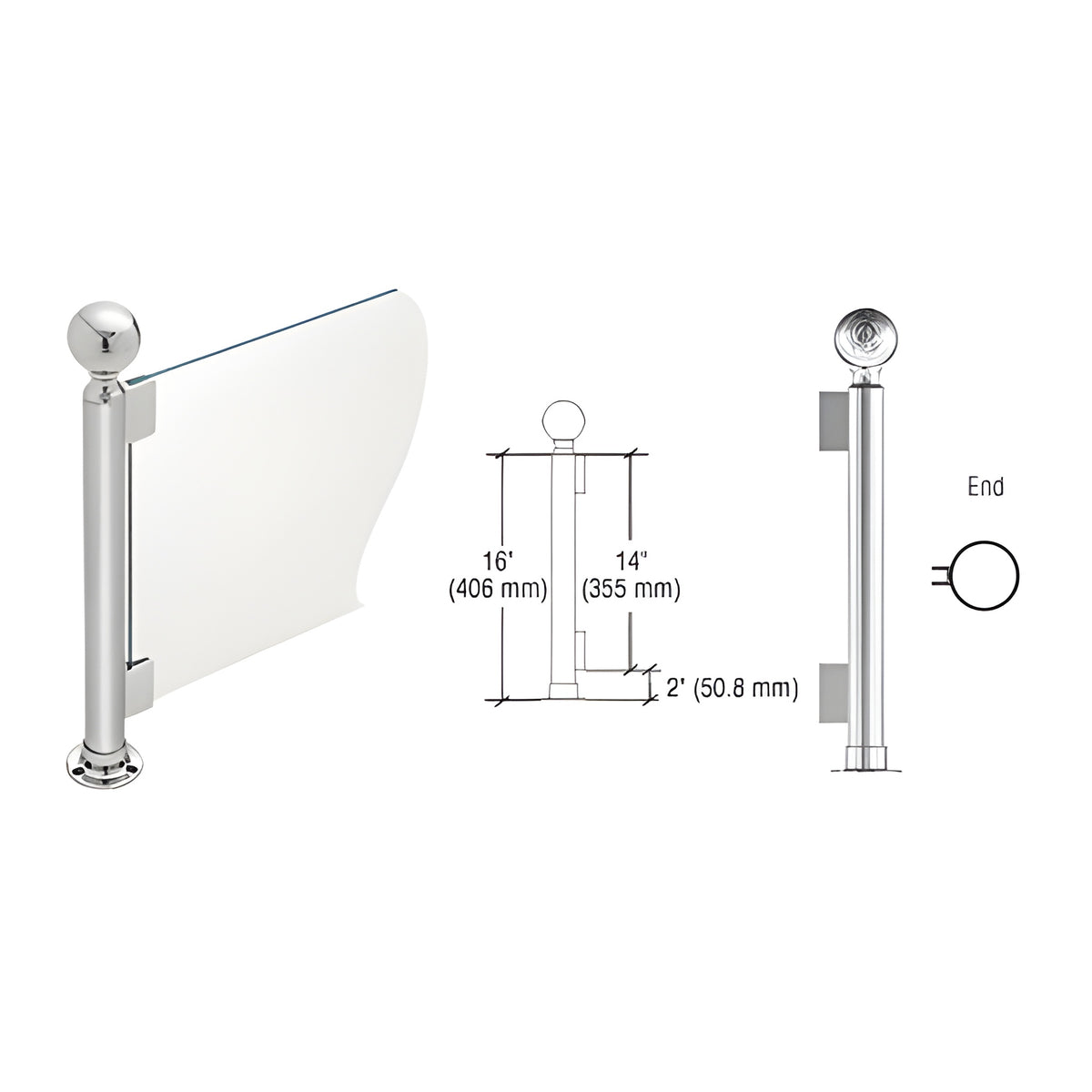 CRL Polished Stainless 16" Round PP04 Elegant Series Counter/Partition End Post With Air Space