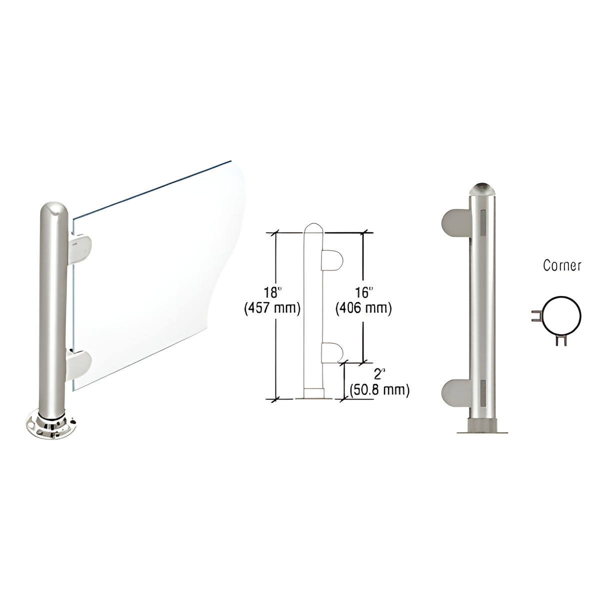 CRL Polished Stainless 18" Round PP07 Elegant Series Counter/Partition Corner Post with Air Space