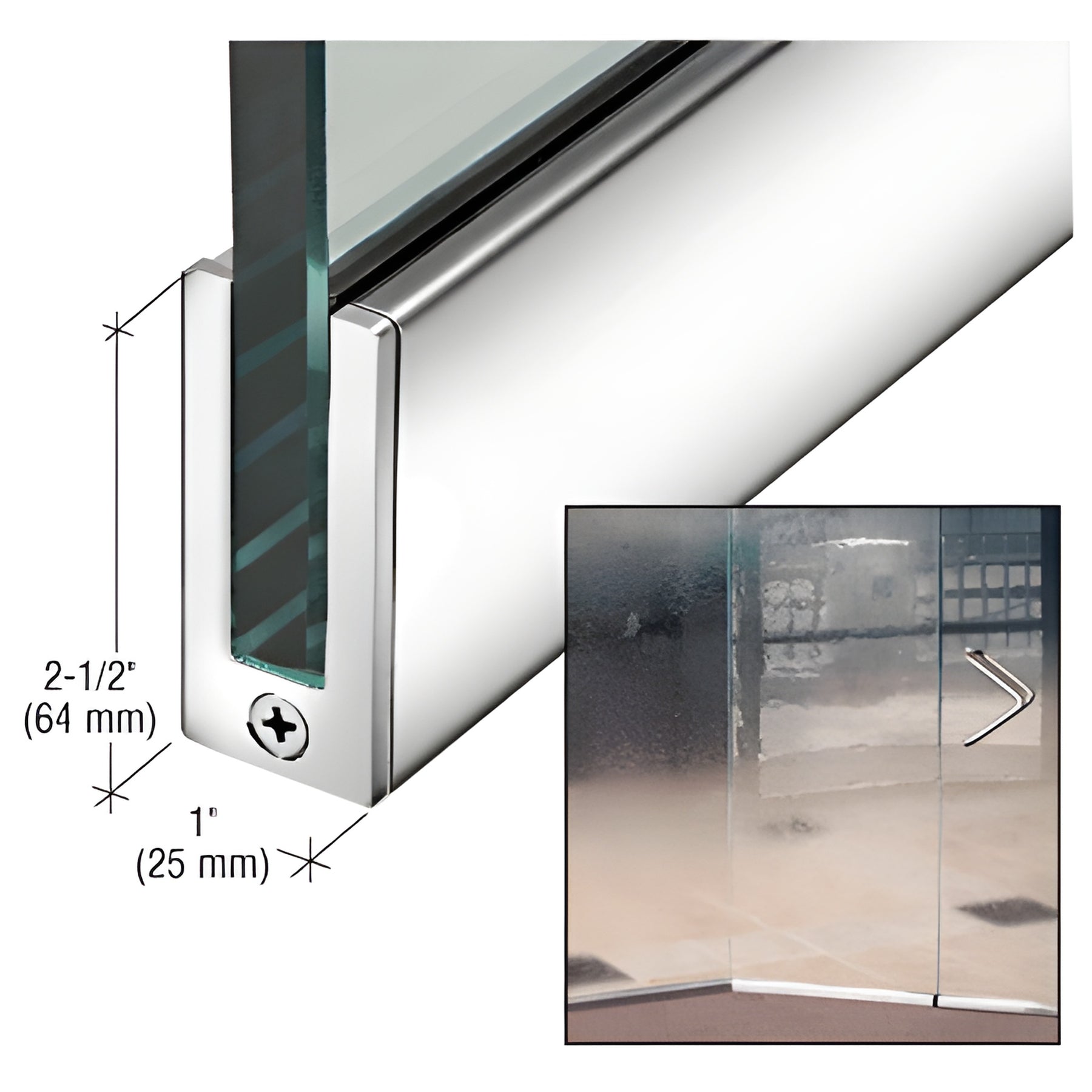 CRL Polished Stainless 2-1/2" Tall Slender Profile Door Rail Without Lock - 35-3/4"