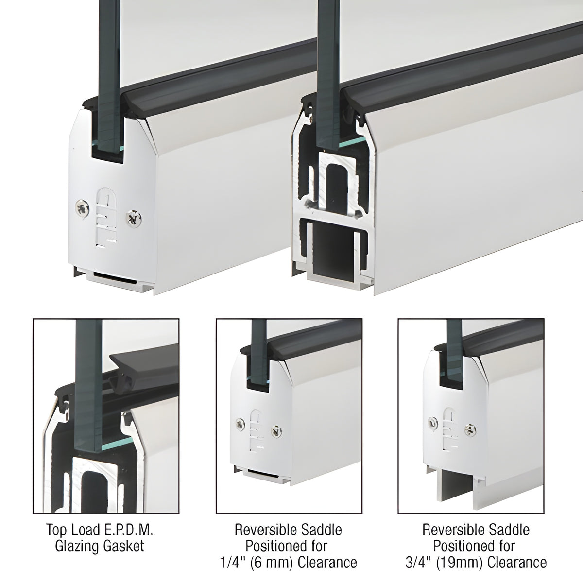 CRL Polished Stainless 2-5/16" x 120" Length Low Profile Tapered Sidelite Rail With Saddle
