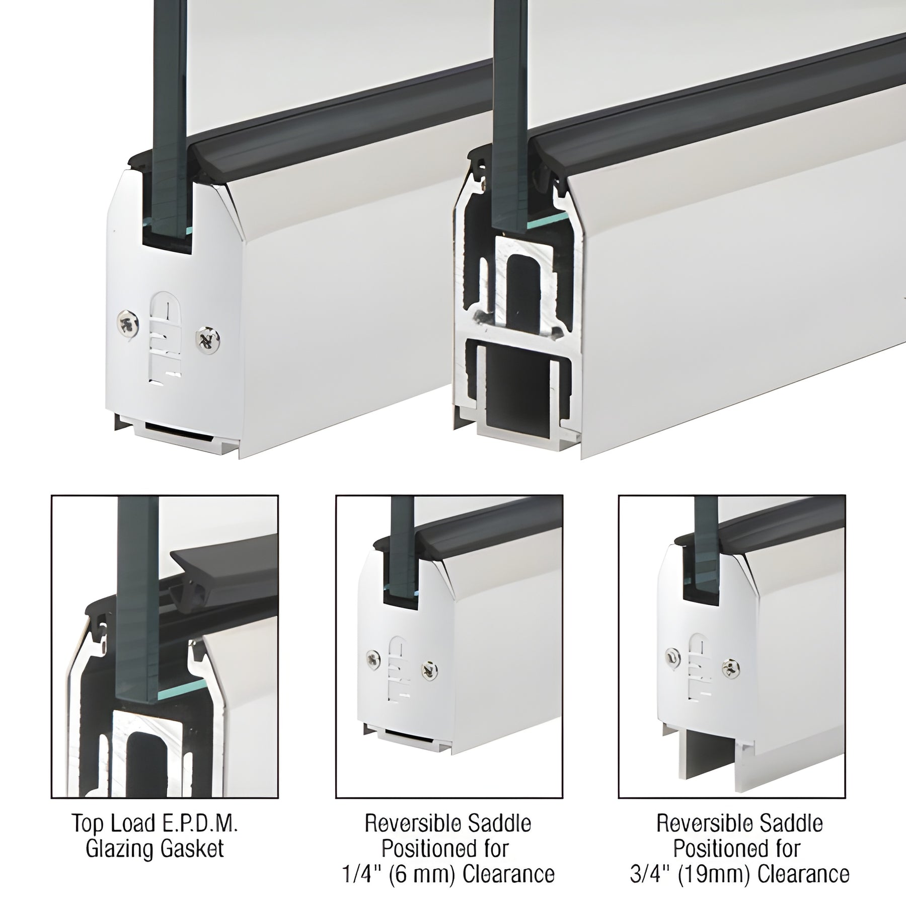 CRL Polished Stainless 2-5/16" x 120" Length Low Profile Tapered Sidelite Rail With Saddle