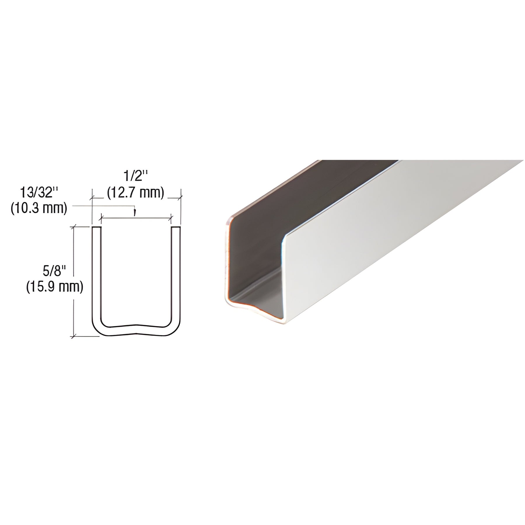 CRL Polished Stainless 3/8" Radiused Back Steel U-Channel - 144"