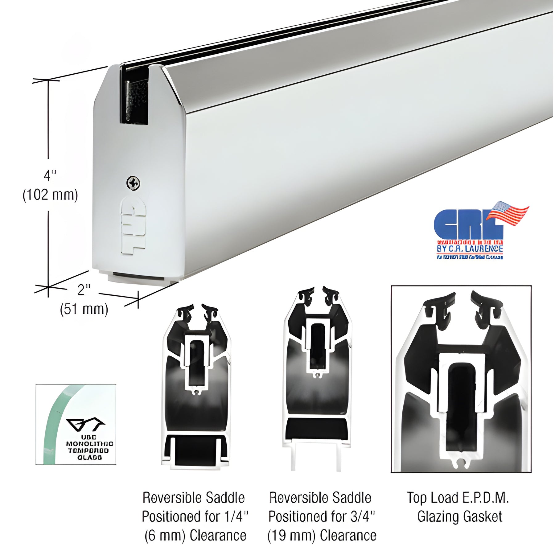 CRL Polished Stainless 4" Tapered Sidelite Rail