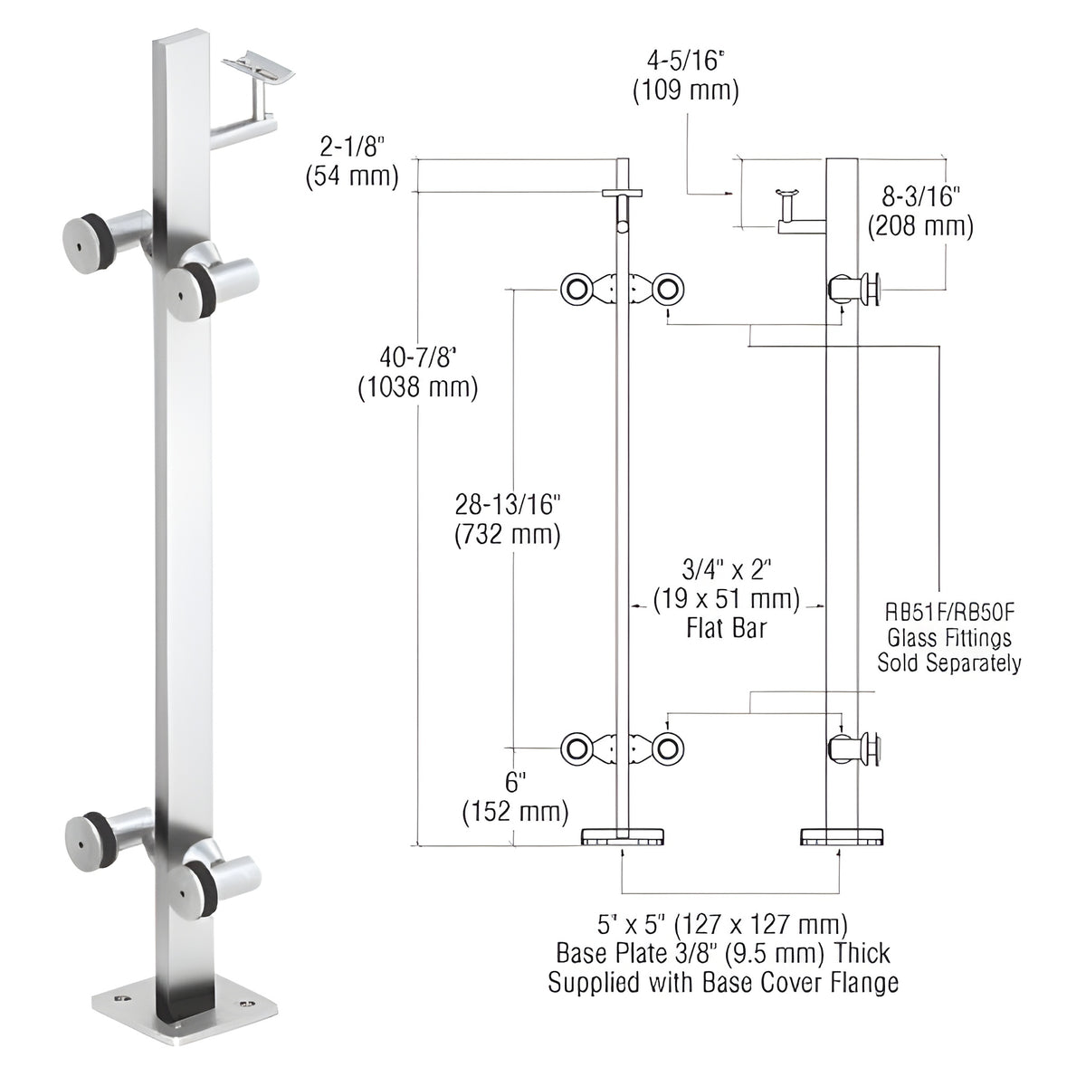 CRL Polished Stainless 42" P3 Series 180 Degree Center Post Railing Kit
