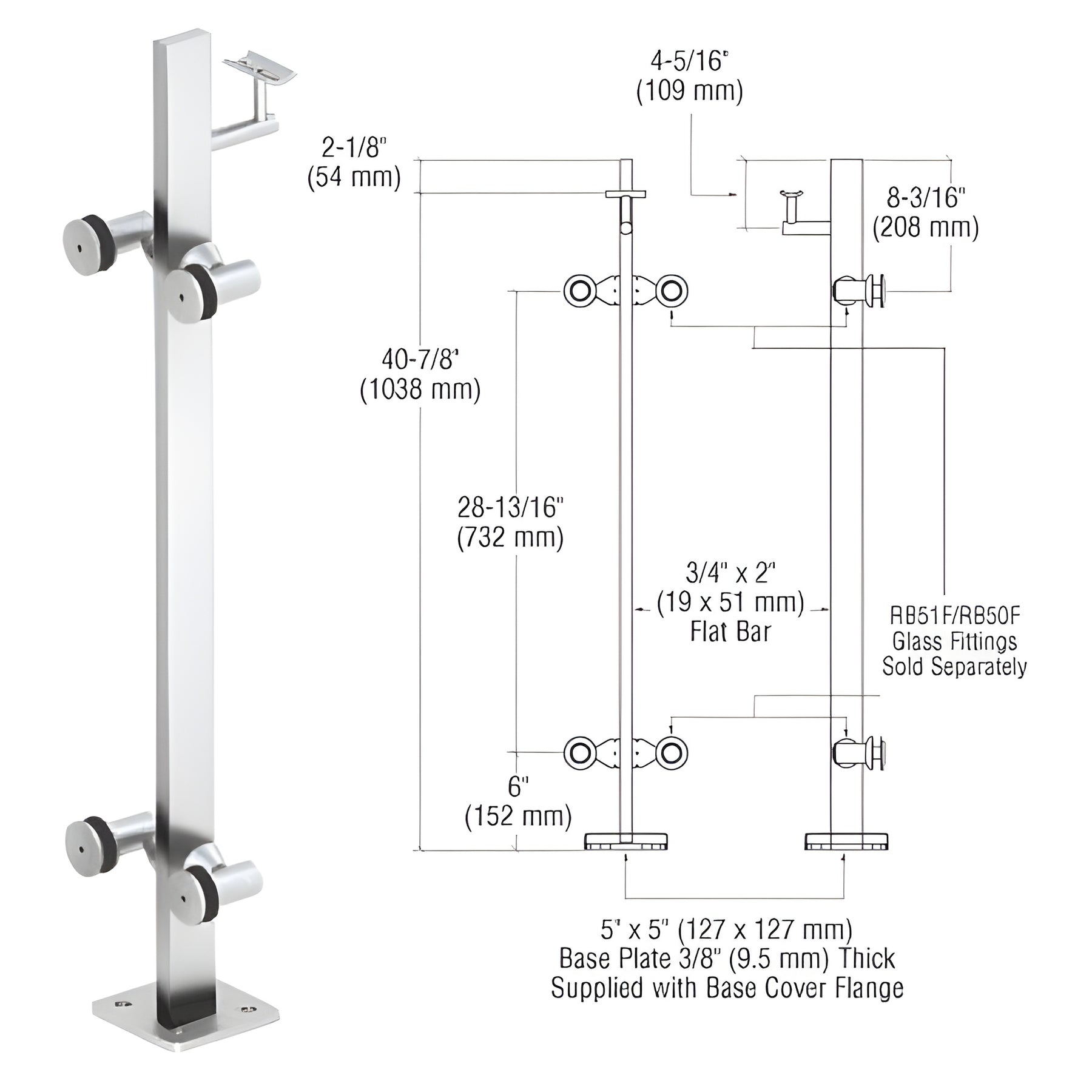 CRL Polished Stainless 42" P3 Series 180 Degree Center Post Railing Kit