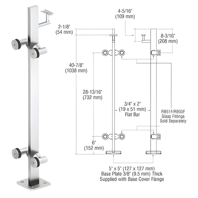 CRL Polished Stainless 42" P3 Series 180 Degree Center Post Railing Kit