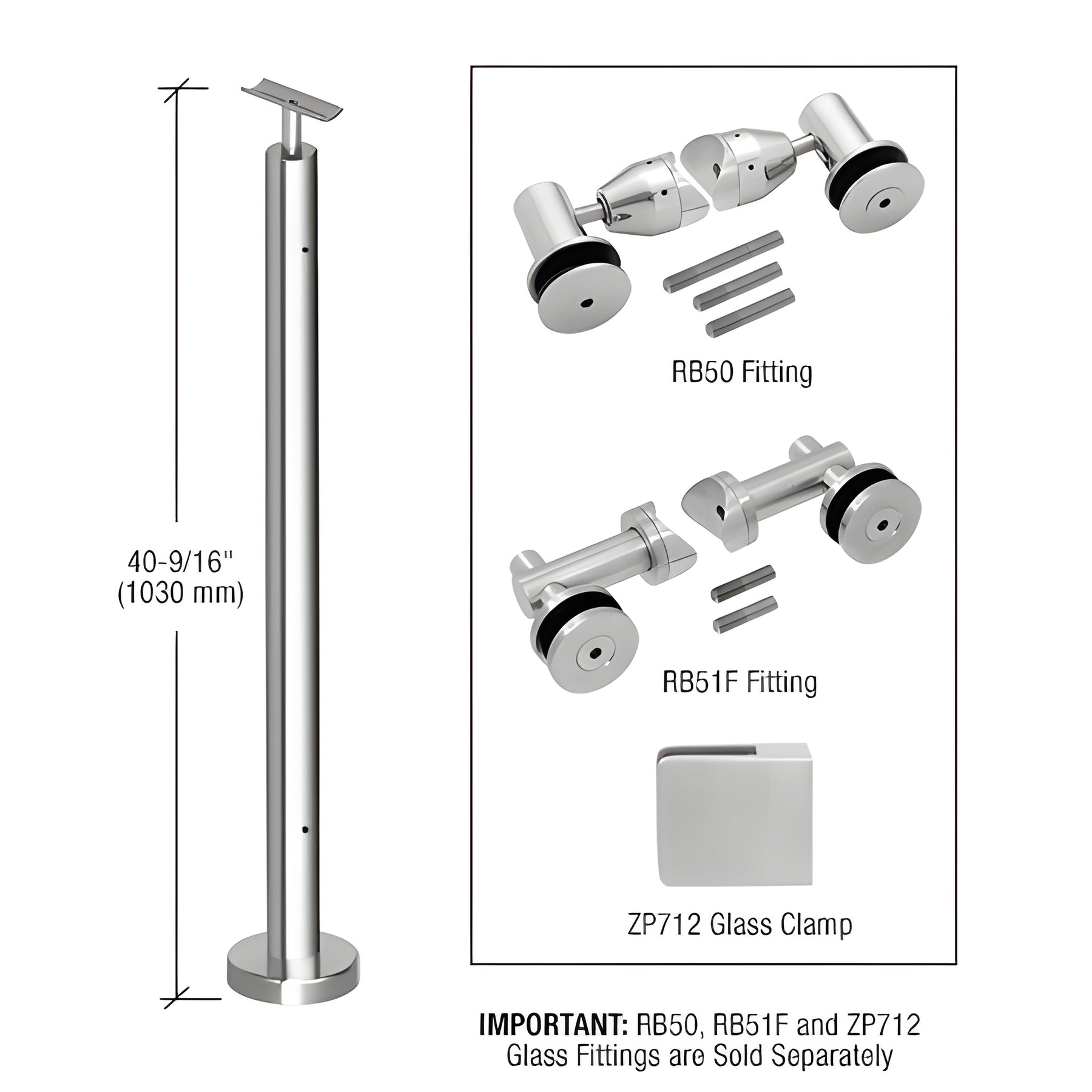 CRL Polished Stainless 42" P7 Series End Post Railing Kit No Fittings