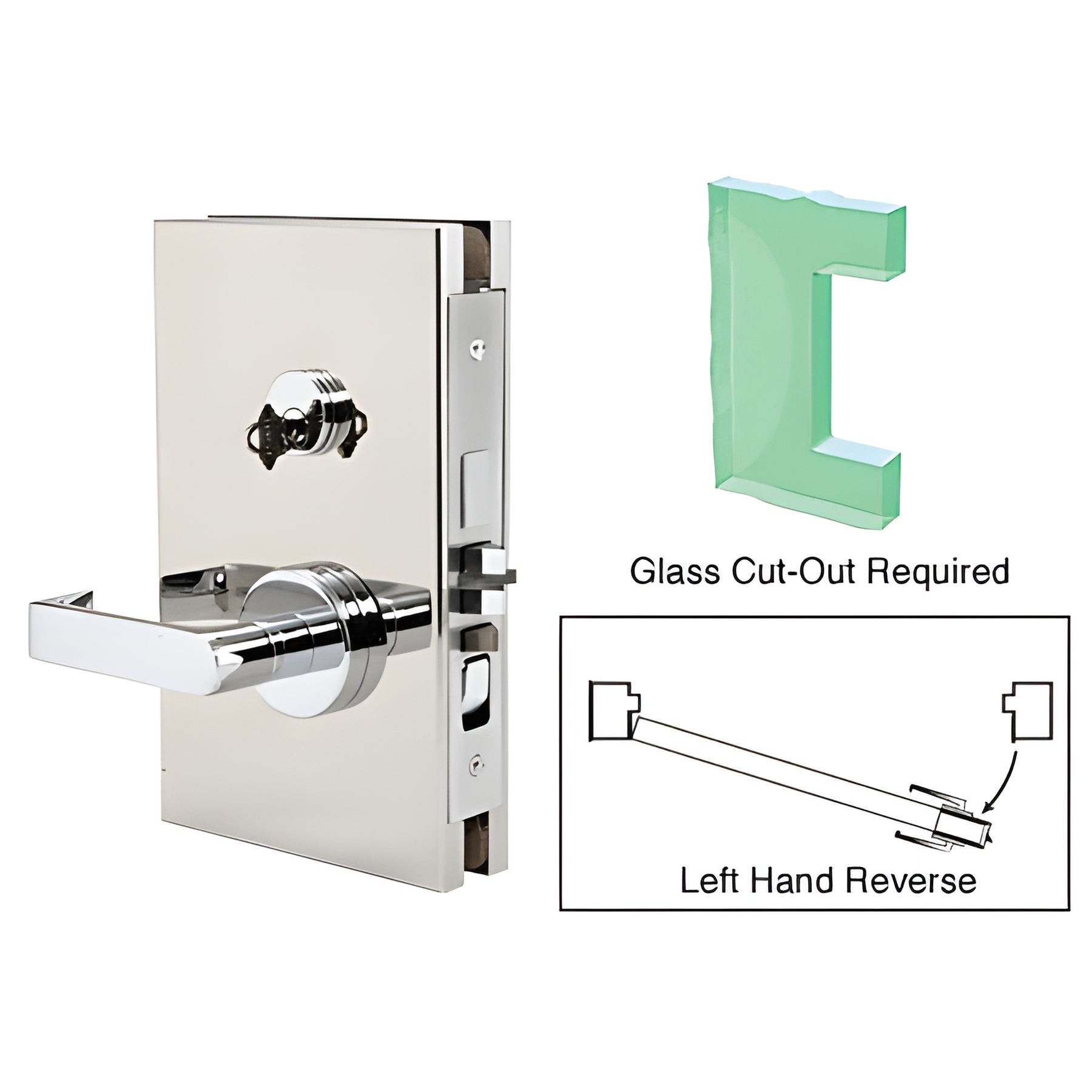 CRL Polished Stainless 6" x 10" LHR Center Lock With Deadlatch in Entrance Lock Function