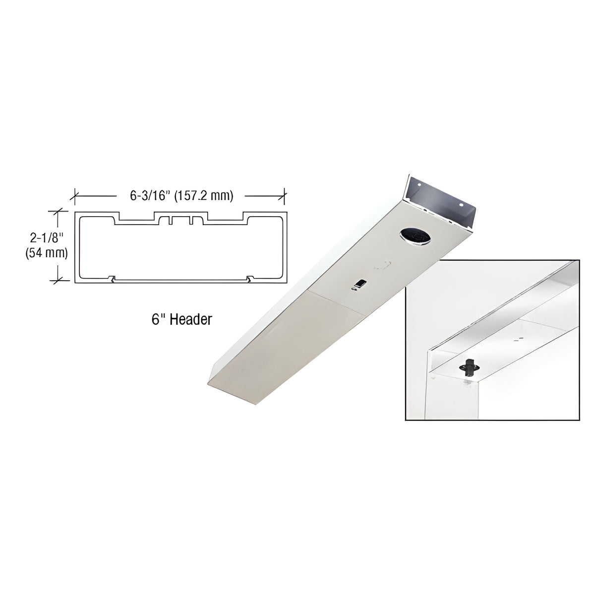 CRL Polished Stainless 6" x 36" Single Door Header