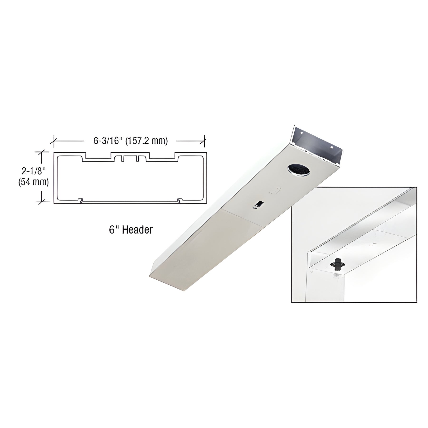 CRL Polished Stainless 6" x 36" Single Door Header