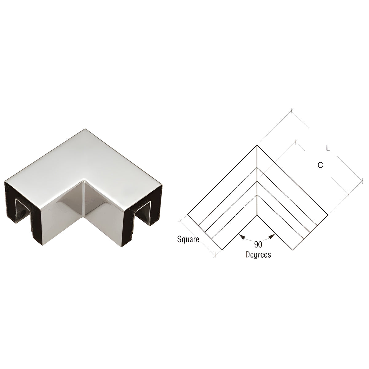 CRL Polished Stainless 90 Degree Horizontal Corner for 1-1/2" Square Glass Cap Railing