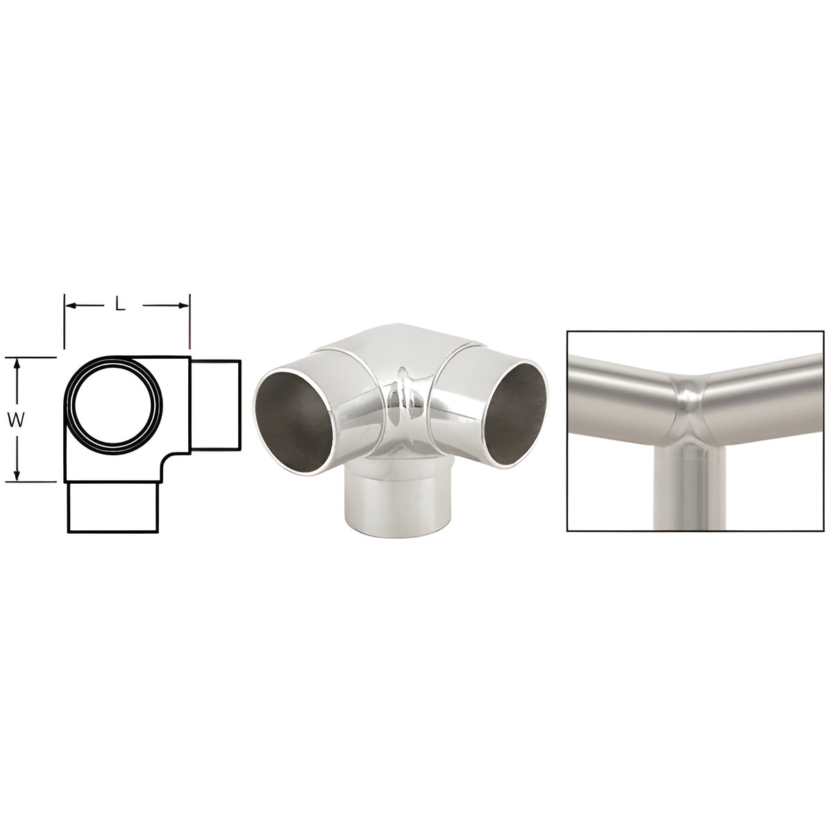 CRL Polished Stainless 90 Degree Side Outlet Elbow for 2" Tubing