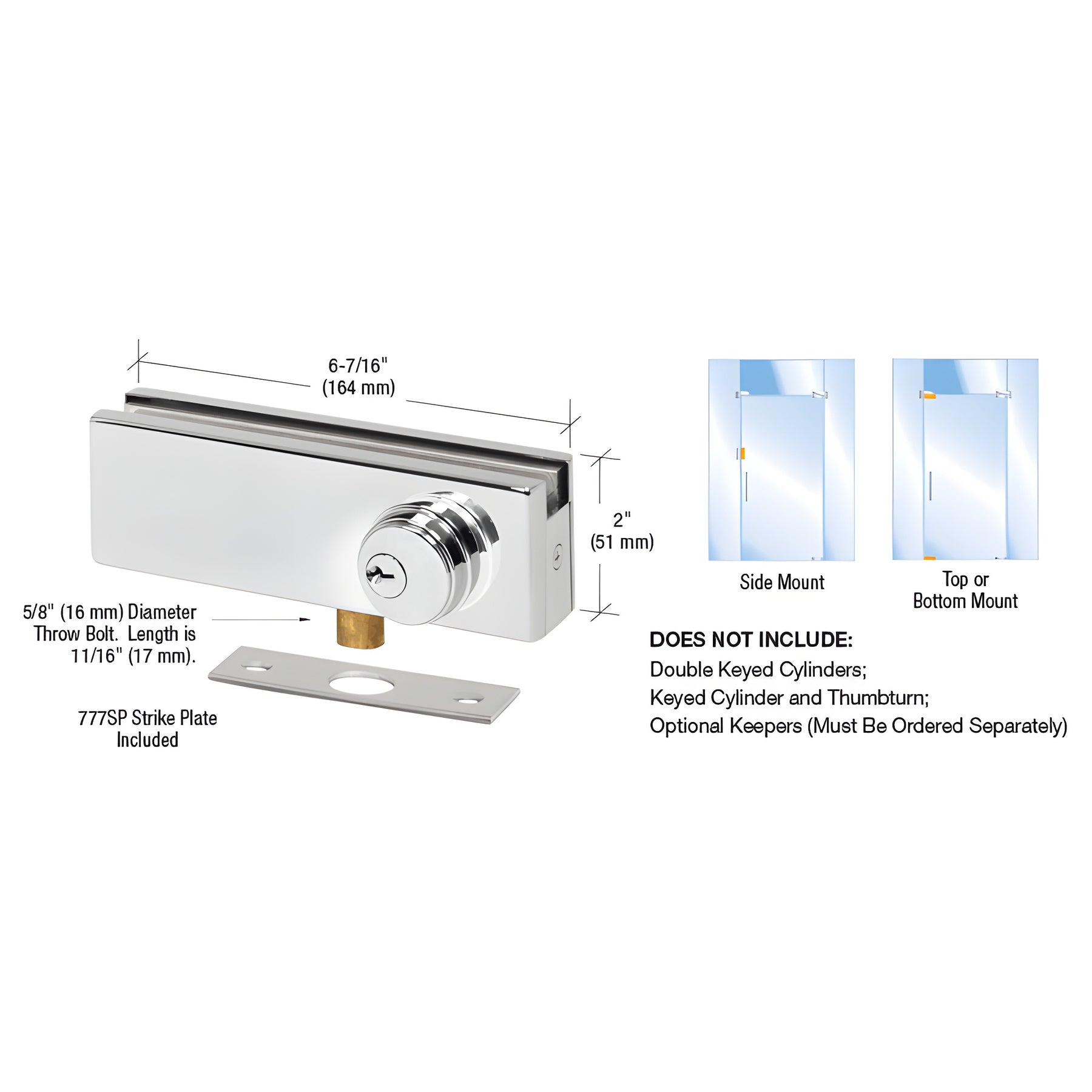 CRL Polished Stainless AMR Series Patch Lock
