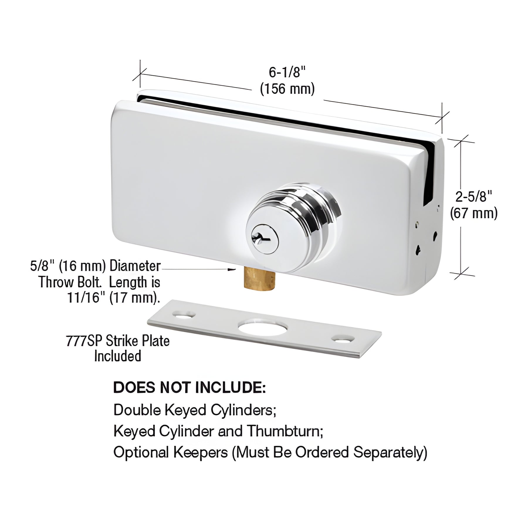 CRL Polished Stainless AMR215 Series Patch Lock