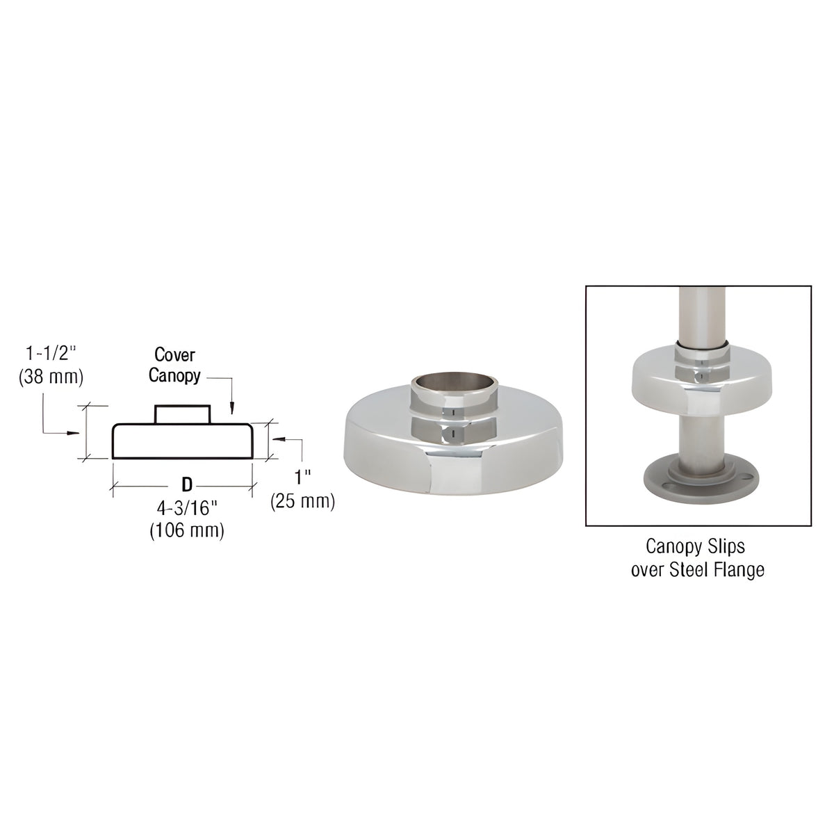 CRL Polished Stainless Canopy for 1-1/2" Tubing