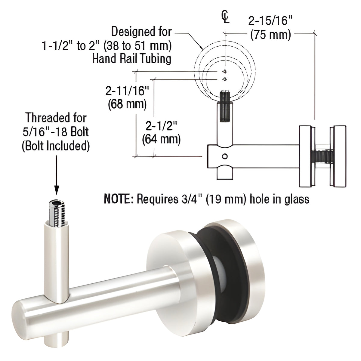 CRL Polished Stainless Coastal Series Glass Mounted Hand Rail Bracket