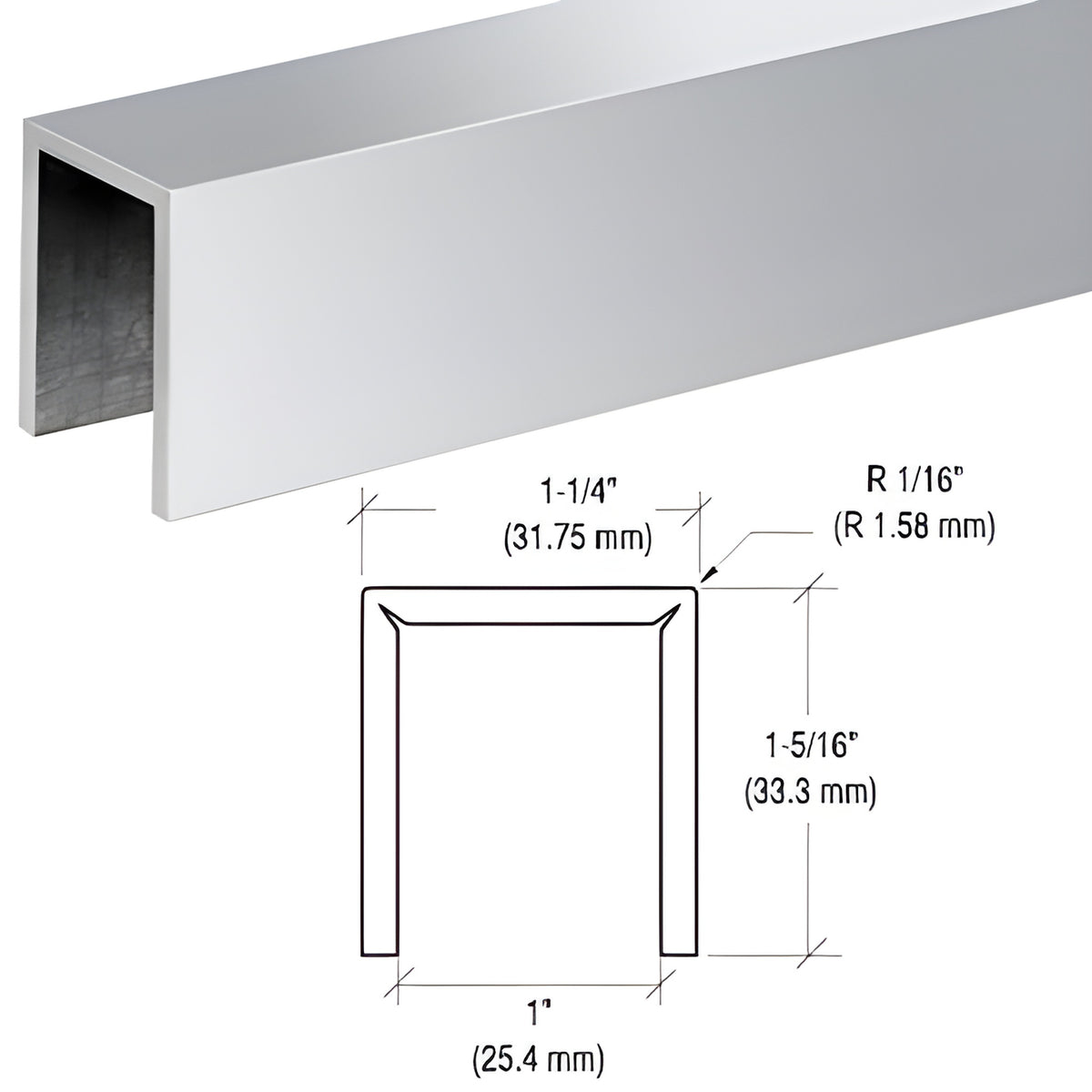 CRL Polished Stainless Crisp Corner 11 Gauge Cap Railing for 3/4" Glass - 144"