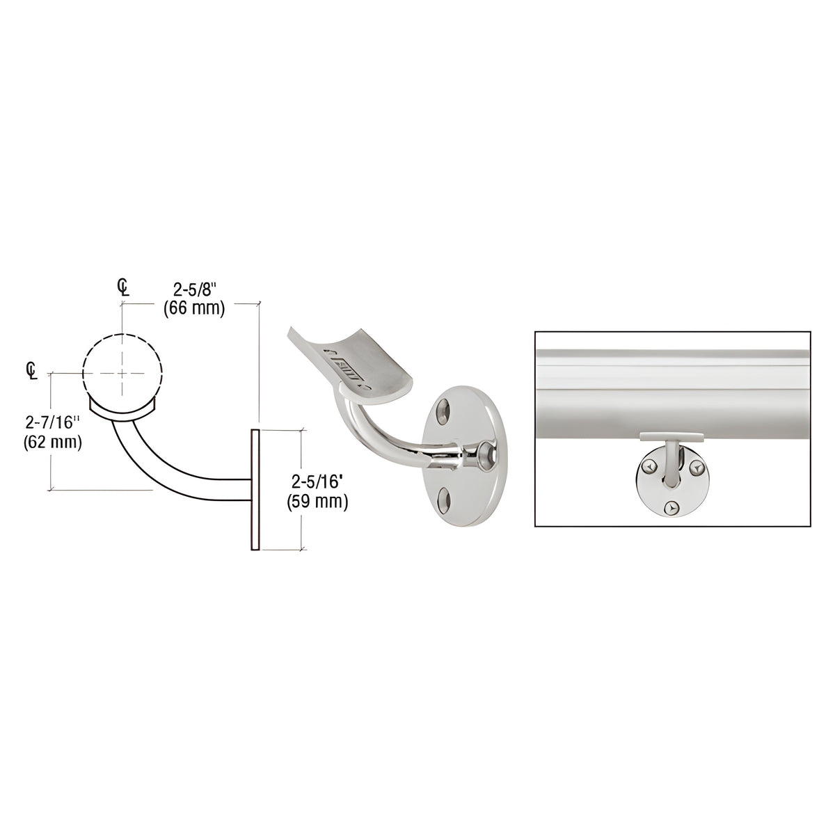 CRL Polished Stainless Del Mar Series Surface Mounted Hand Railing Bracket for 2" Tubing