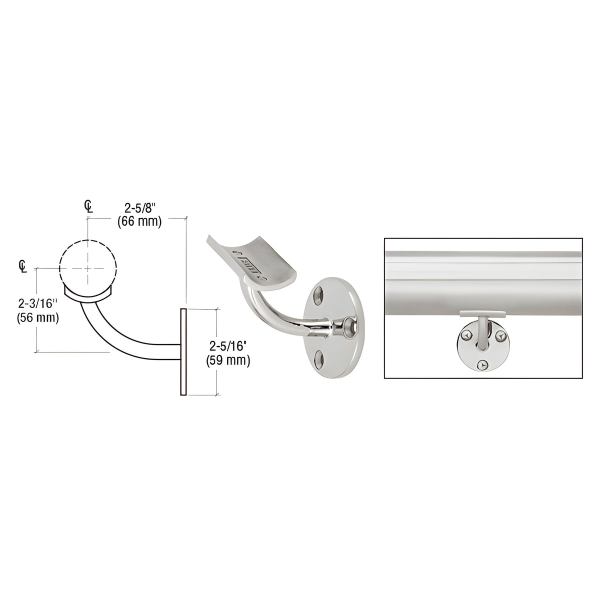 CRL Polished Stainless Del Mar Series Wall Mounted Long Arm Hand Rail Bracket