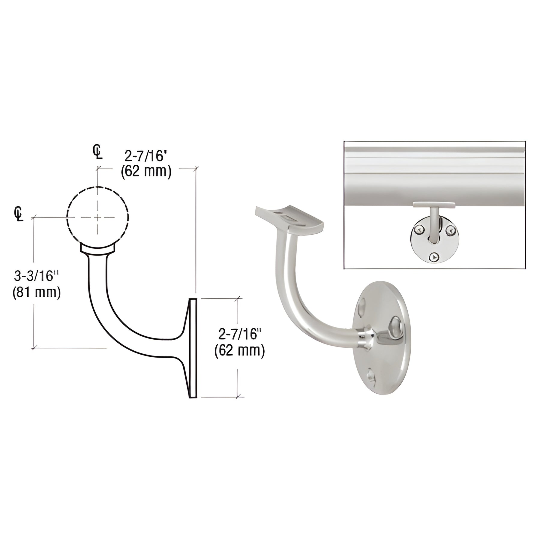 CRL Polished Stainless Del Mar Series Wall Mounted Short Arm Hand Rail Bracket