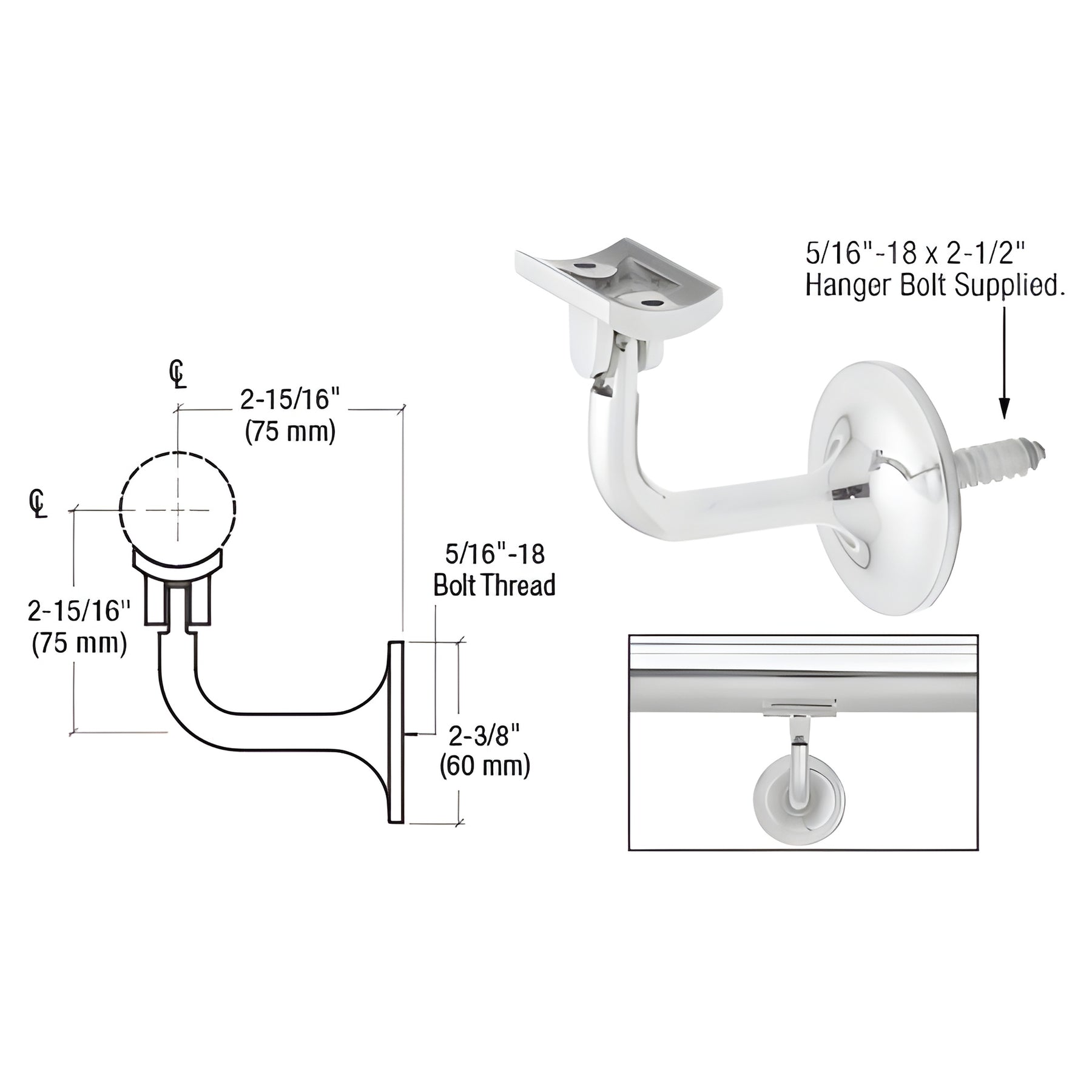 CRL Polished Stainless La Jolla Series Wall Mounted Hand Rail Bracket