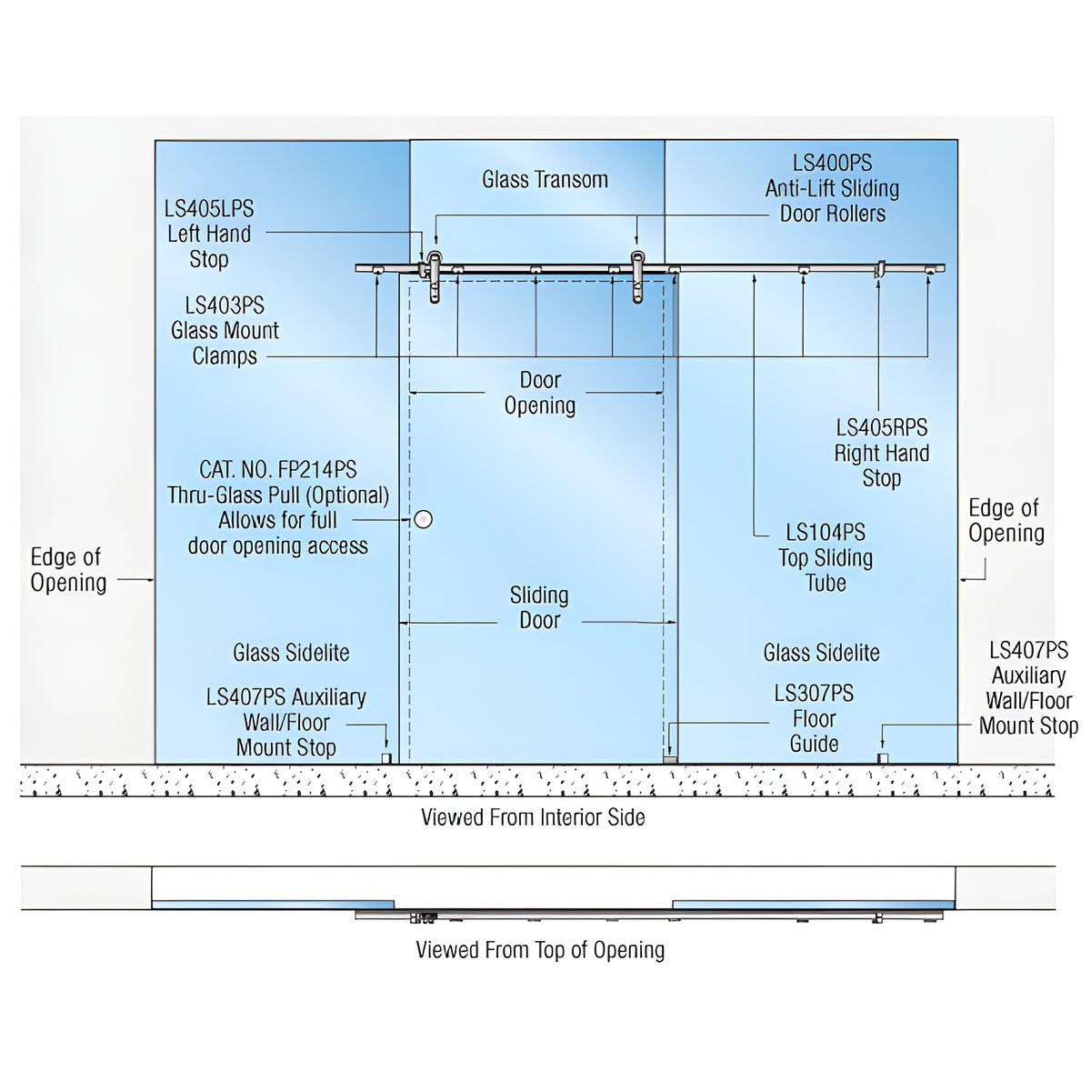 CRL Polished Stainless Laguna Series Single Sliding Door Glass Mount Installation Assembly