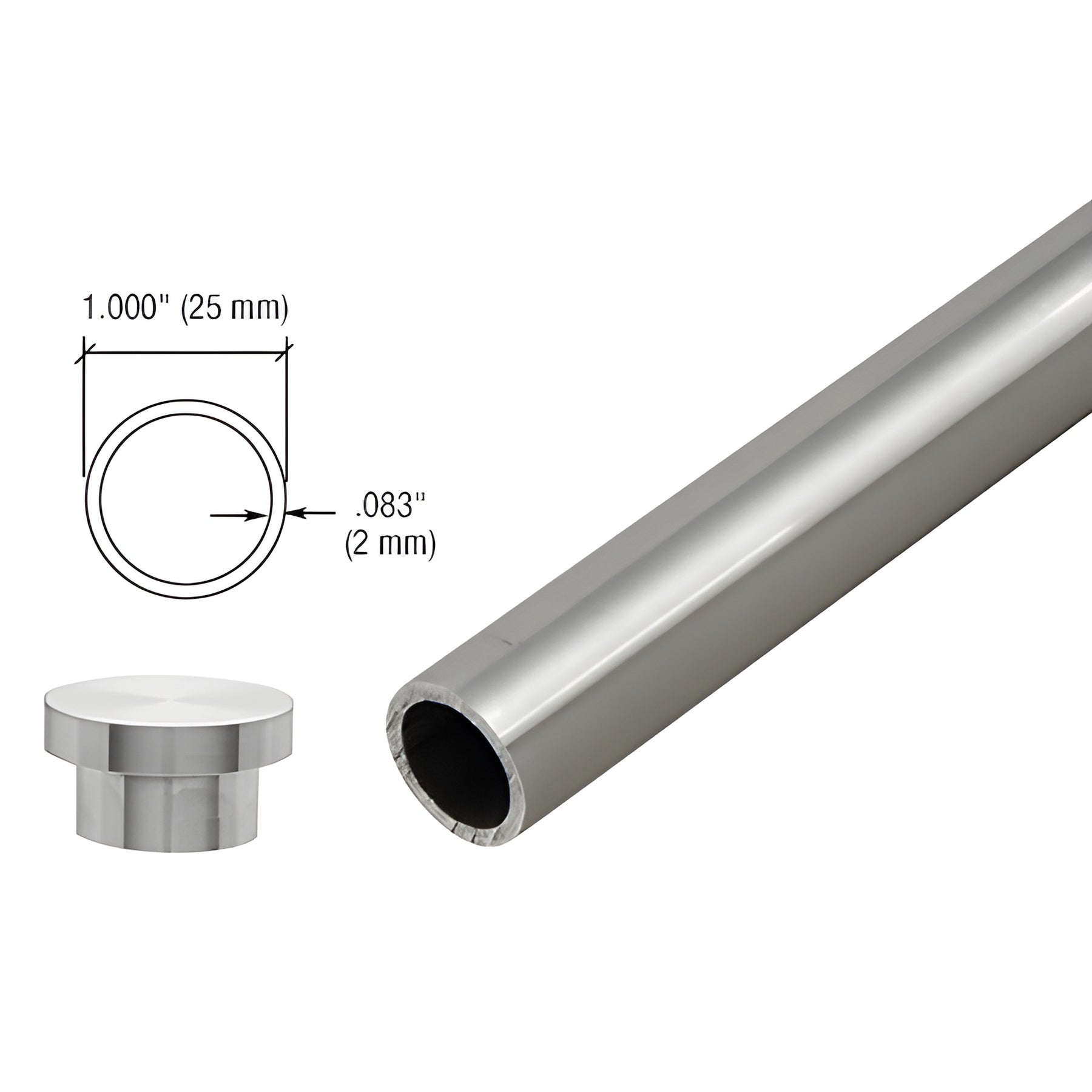 CRL Polished Stainless Laguna Series Top Sliding Tube with End Caps