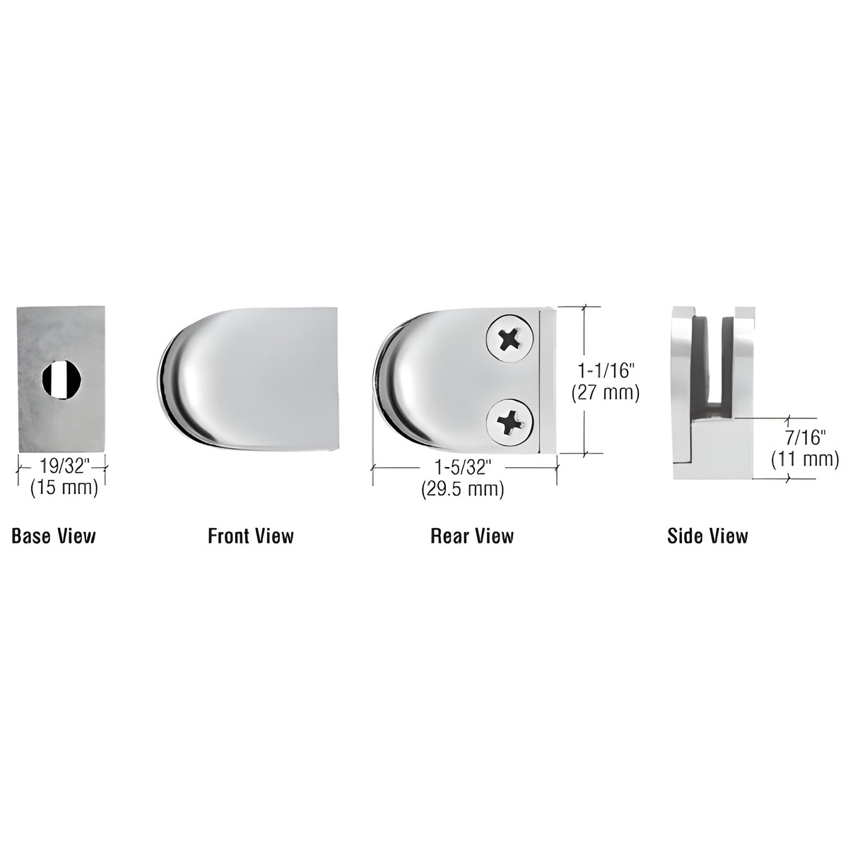CRL Polished Stainless Mini Z-Series Glass Clamp Round Shape - Flat Base