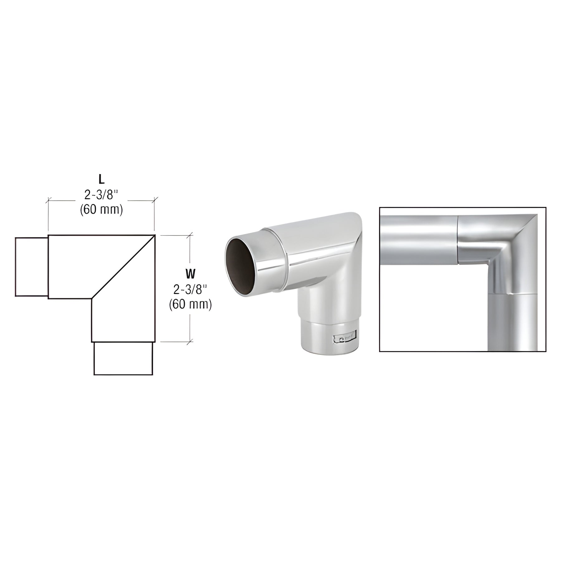 CRL Polished Stainless Mitered Style 90 Degree Corner for 1-1/2" Tubing