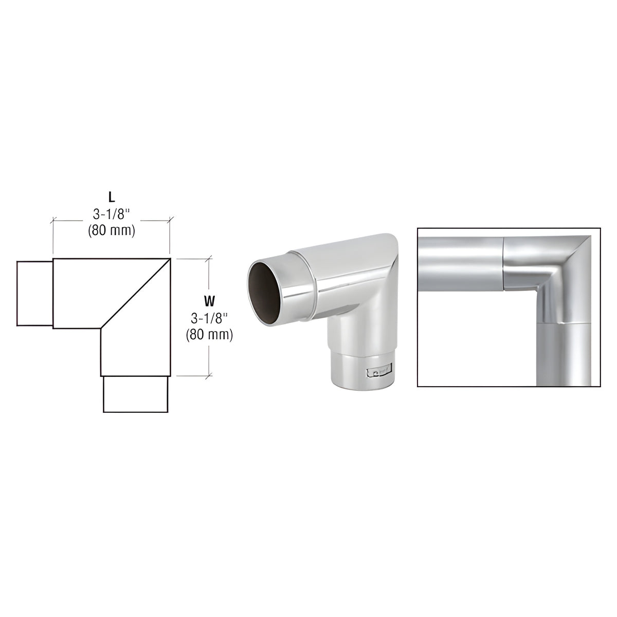 CRL Polished Stainless Mitered Style 90 Degree Corner for 2" Tubing