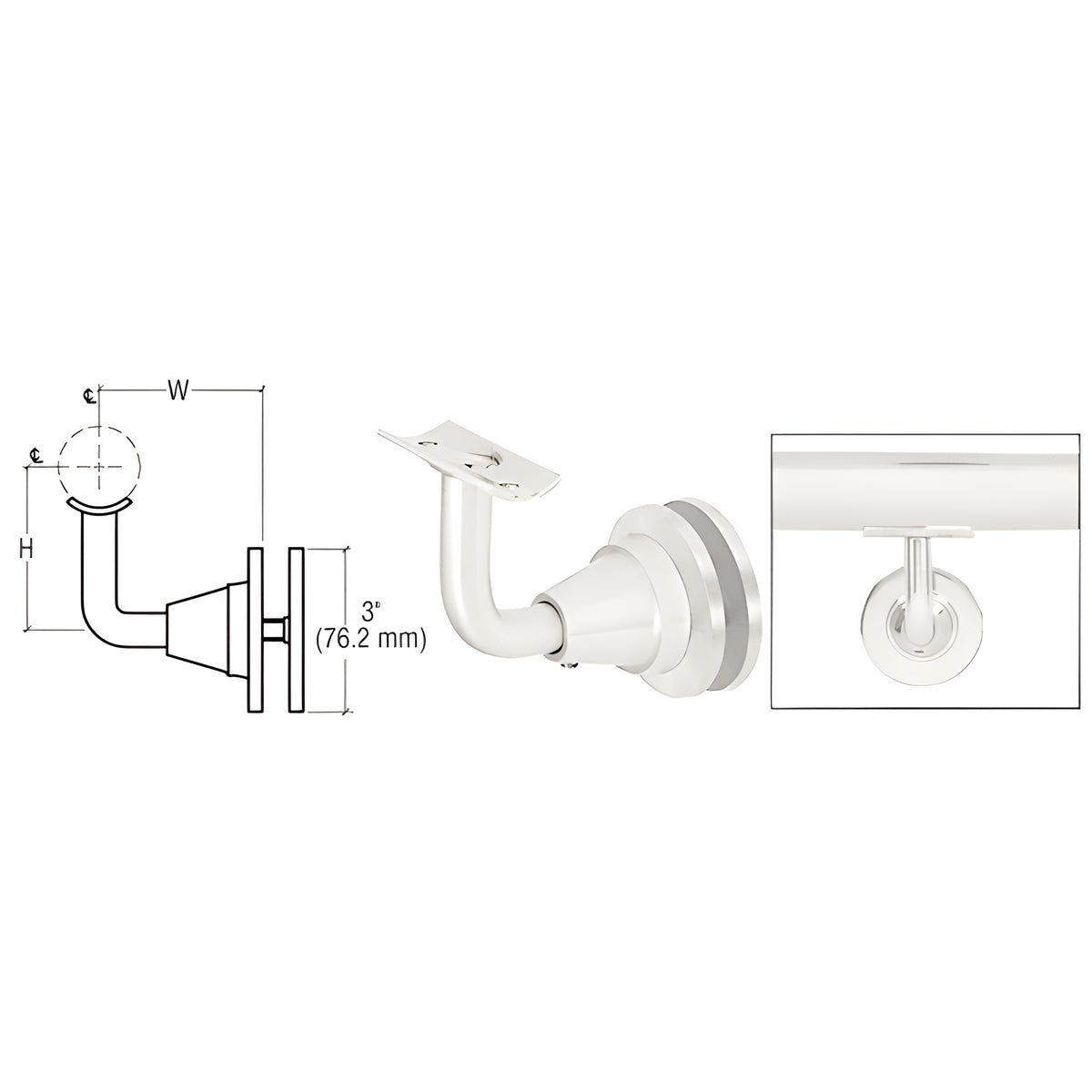CRL Polished Stainless Newport Series Glass Mounted Hand Rail Bracket