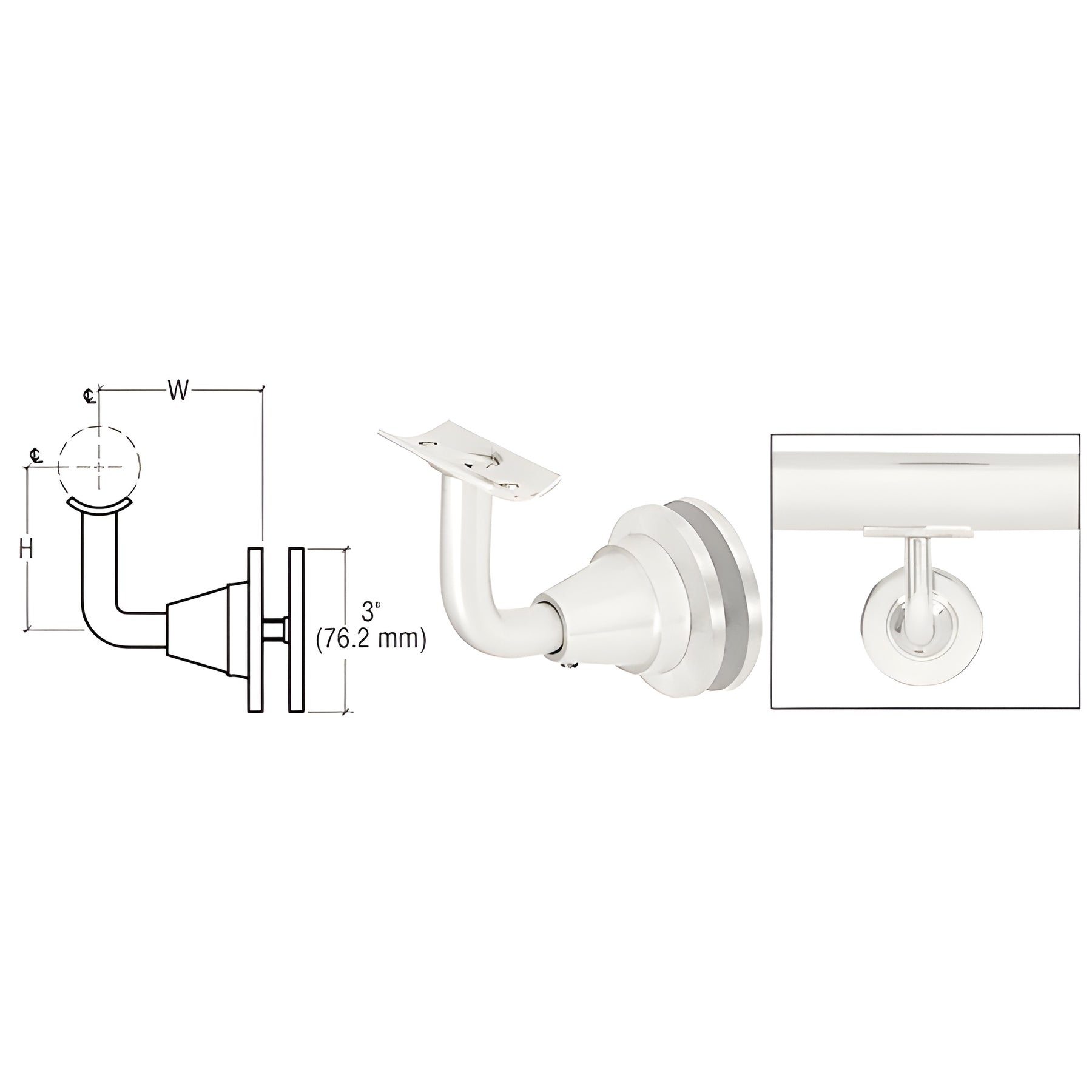 CRL Polished Stainless Newport Series Glass Mounted Hand Rail Bracket