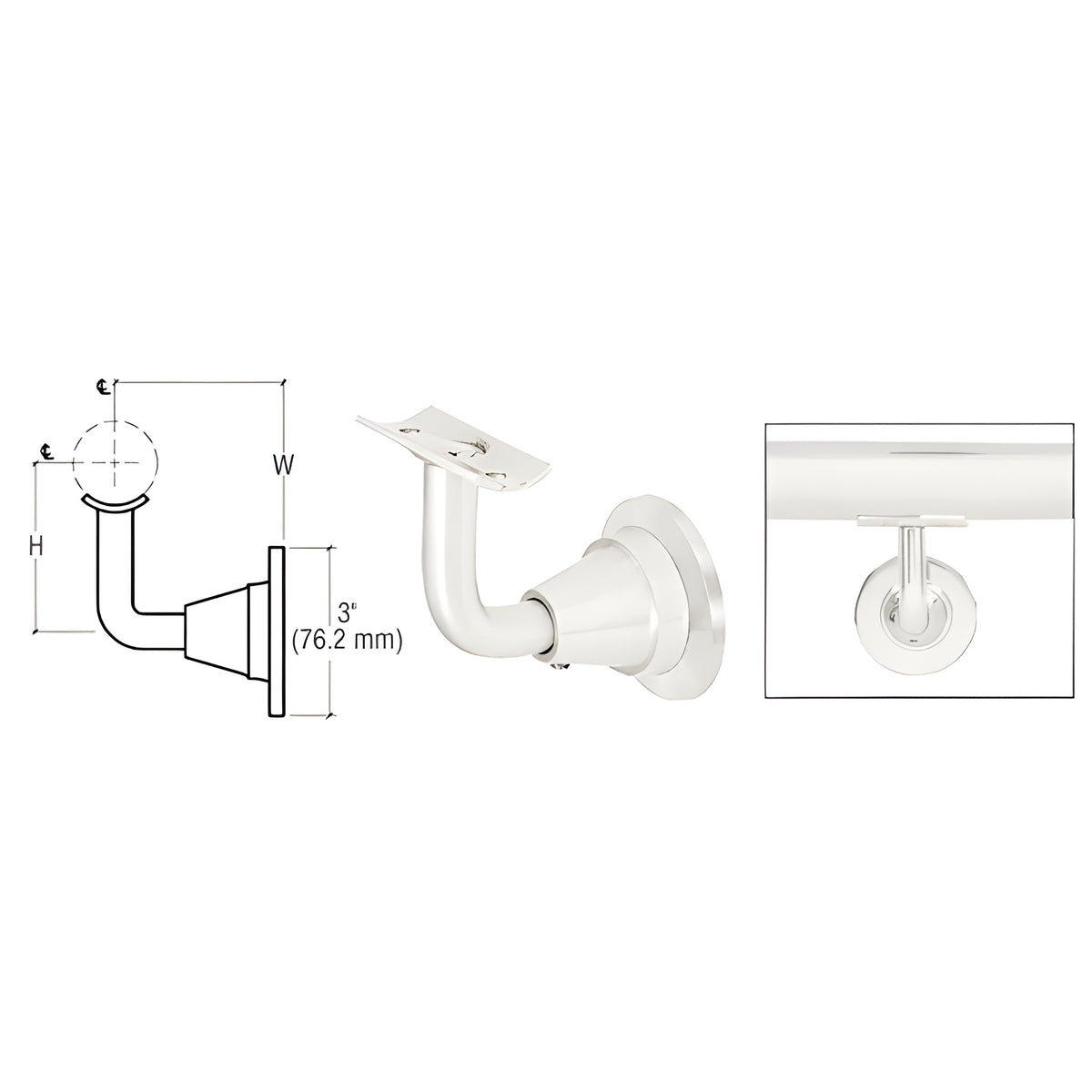 CRL Polished Stainless Newport Series Wall Mounted Hand Rail Bracket