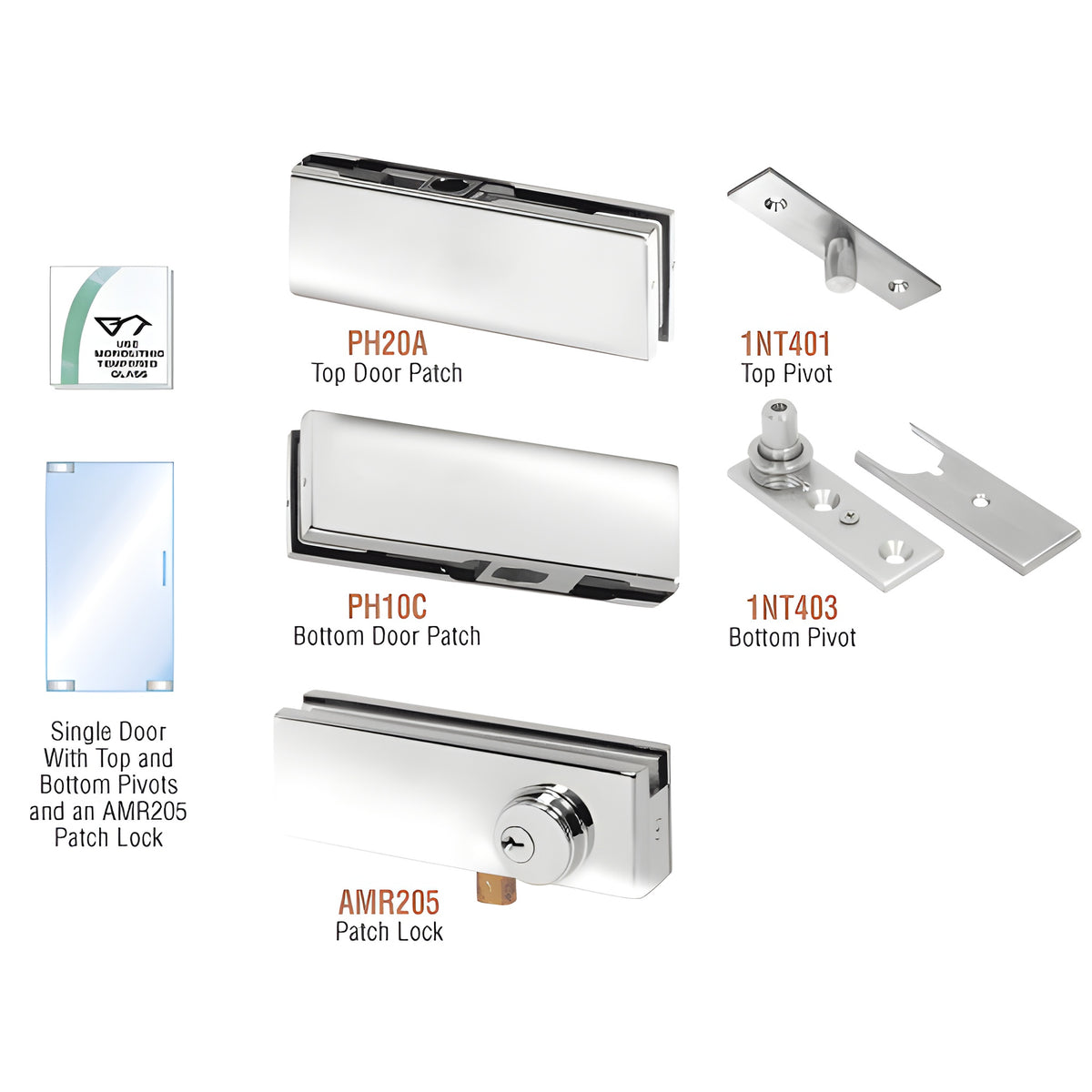 CRL Polished Stainless North American Patch Door Kit - With Lock
