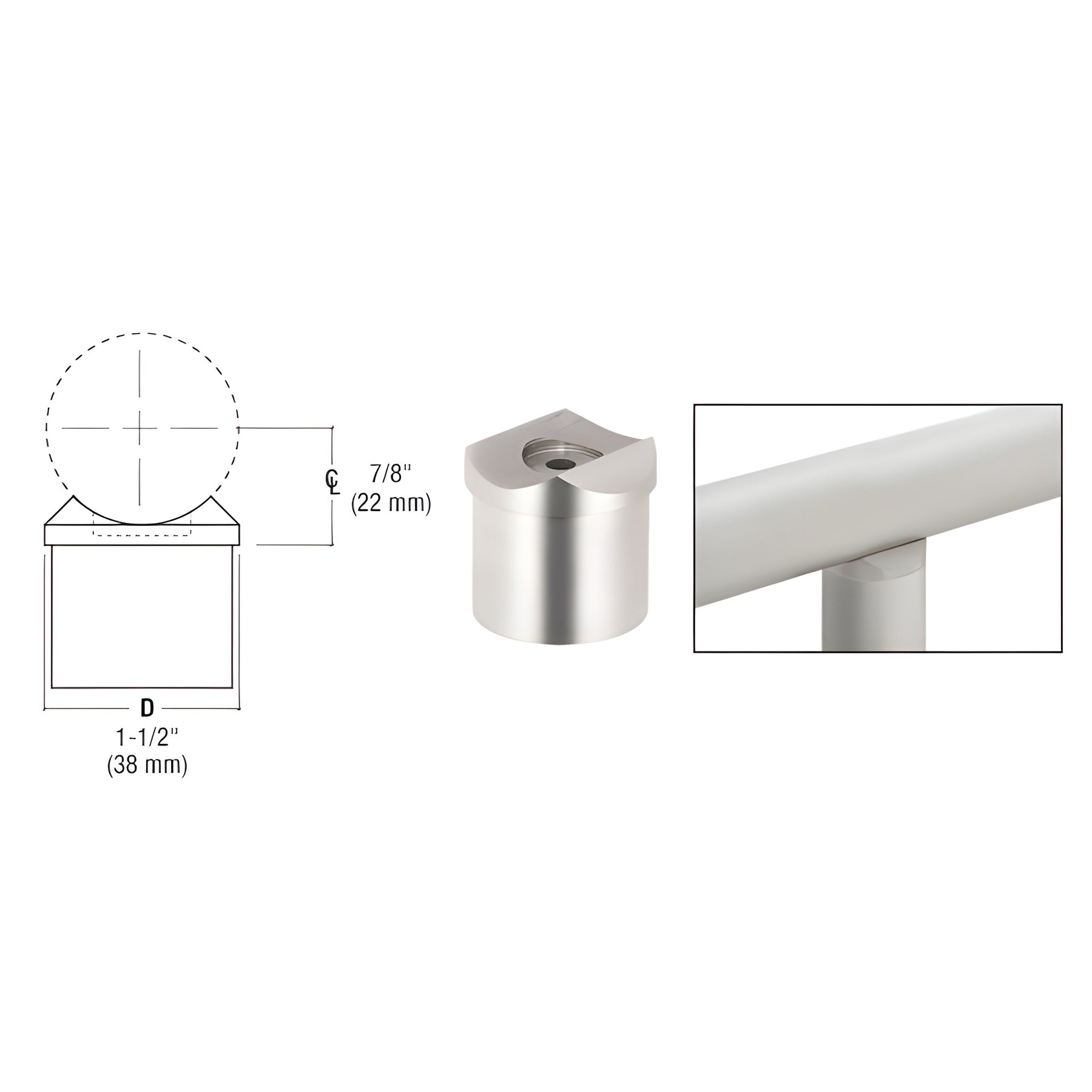 CRL Polished Stainless Perpendicular Collar for 1-1/2" Tubing