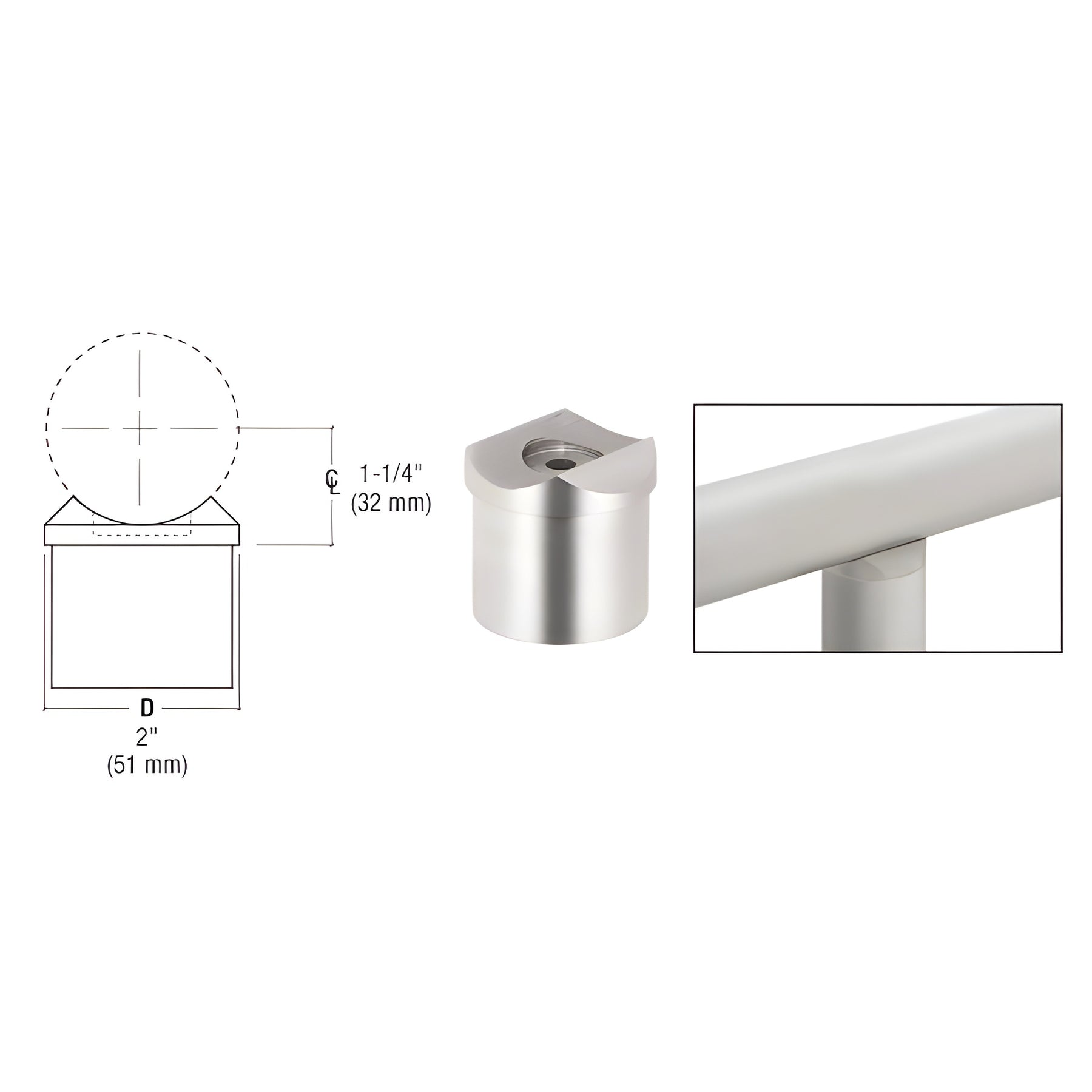 CRL Polished Stainless Perpendicular Collar for 2" Tubing