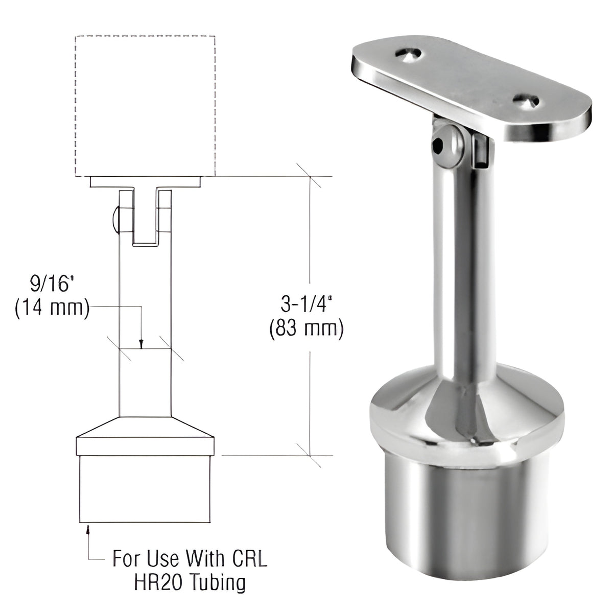 CRL Polished Stainless Post Mounted Adjustable Flat Saddle Hand Rail Supports