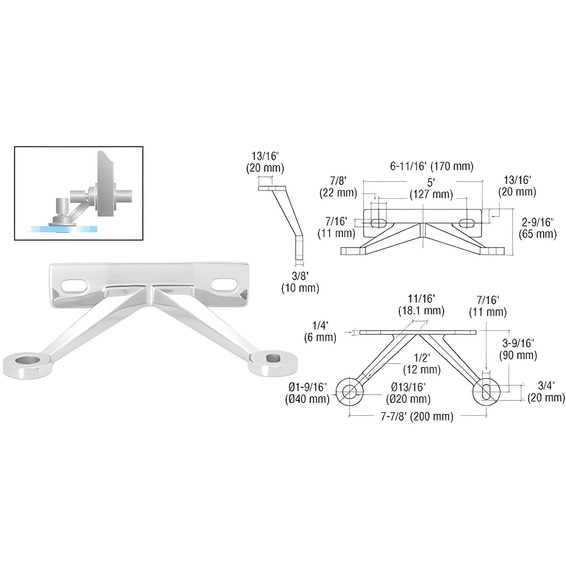 CRL Polished Stainless Regular Duty Spider Fitting Double Arm "V" Wall Mount Frame