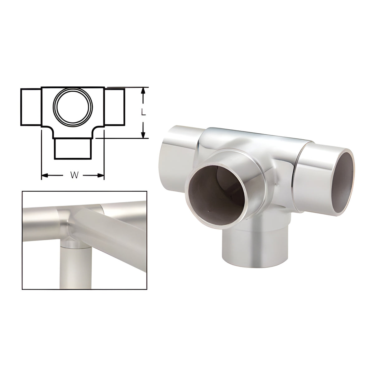 CRL Polished Stainless Side Outlet Tee for 1-1/2" Tubing
