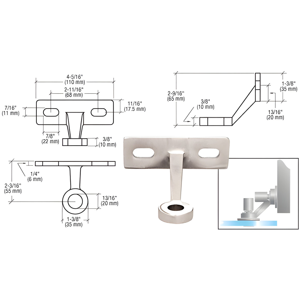 CRL Polished Stainless Single Arm Wall/Fin Mounted Fitting