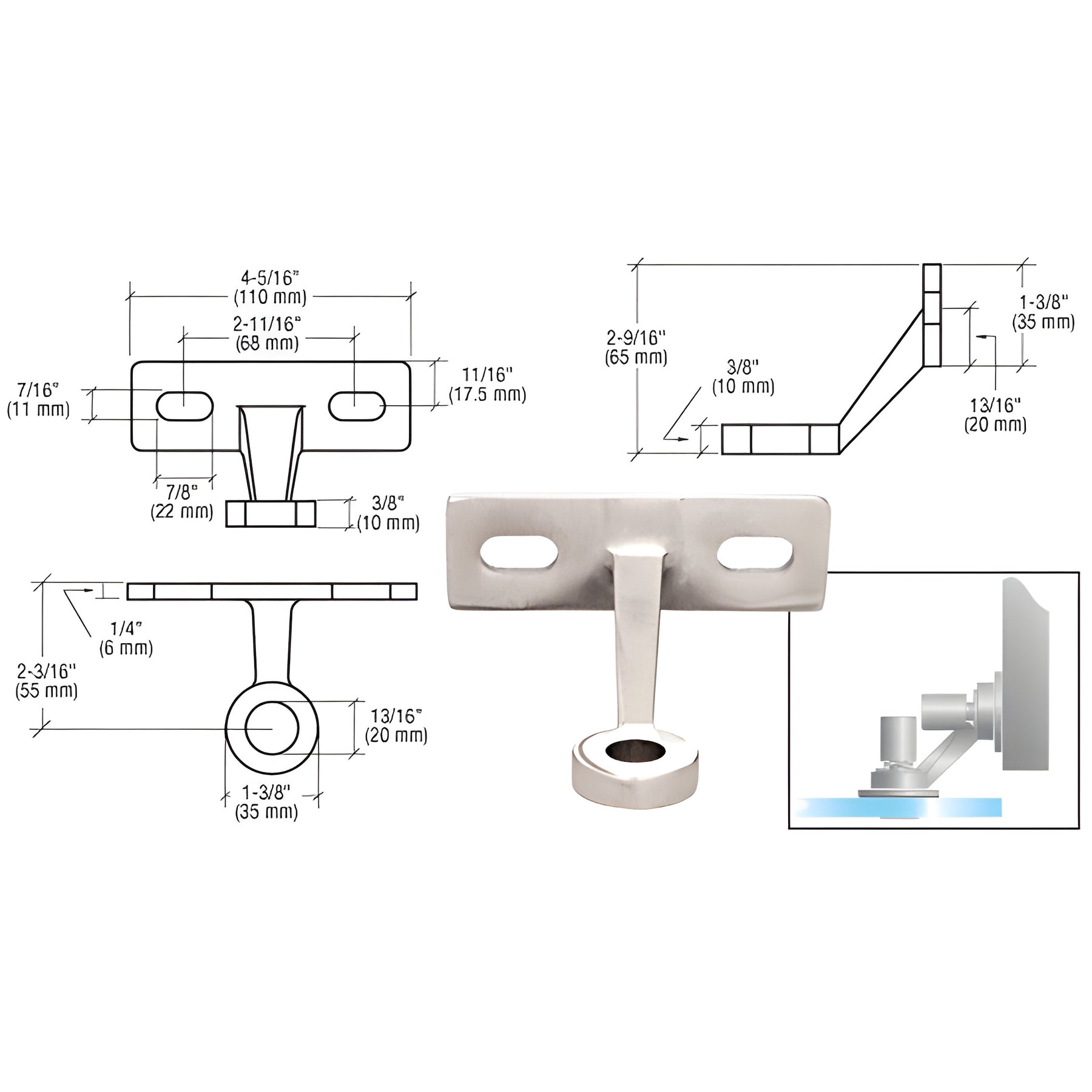 CRL Polished Stainless Single Arm Wall/Fin Mounted Fitting